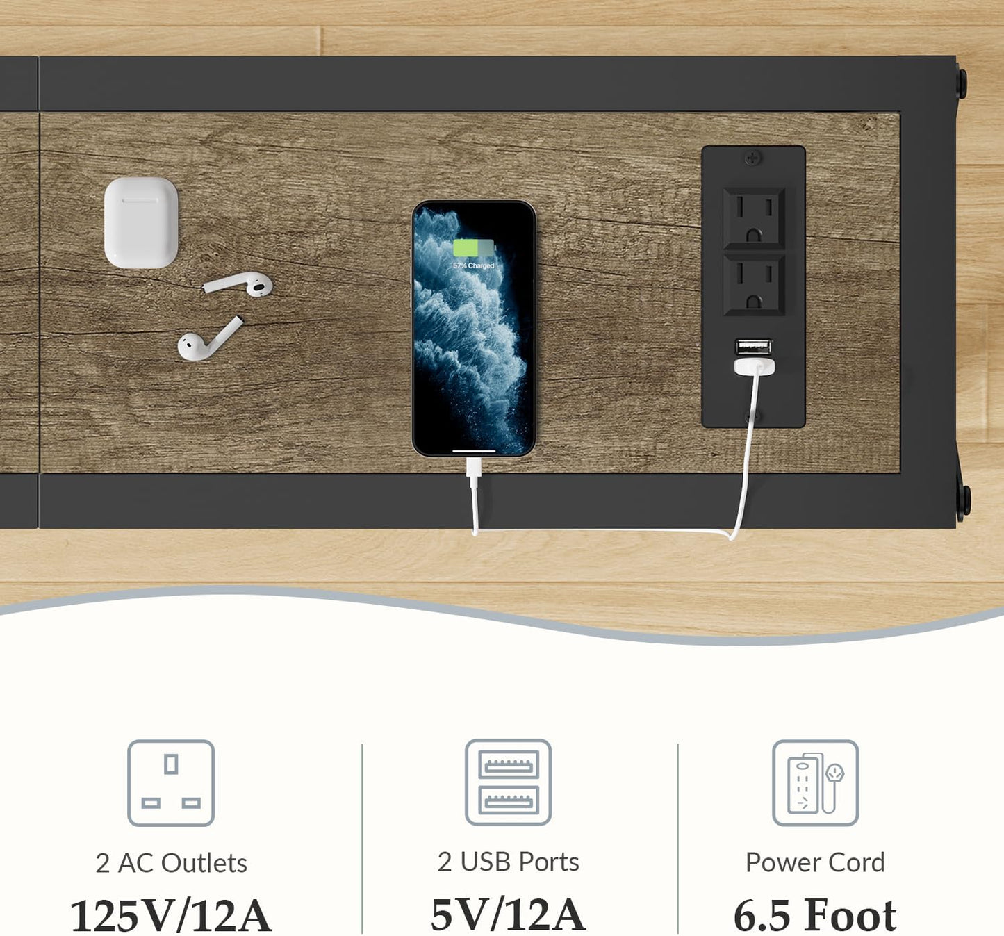 41.7" Console Table, Narrow Behind The Couch Table with Outlet, Industrial Skinny Sofa Table for Hallway, Entryway, Living Room,Walnut