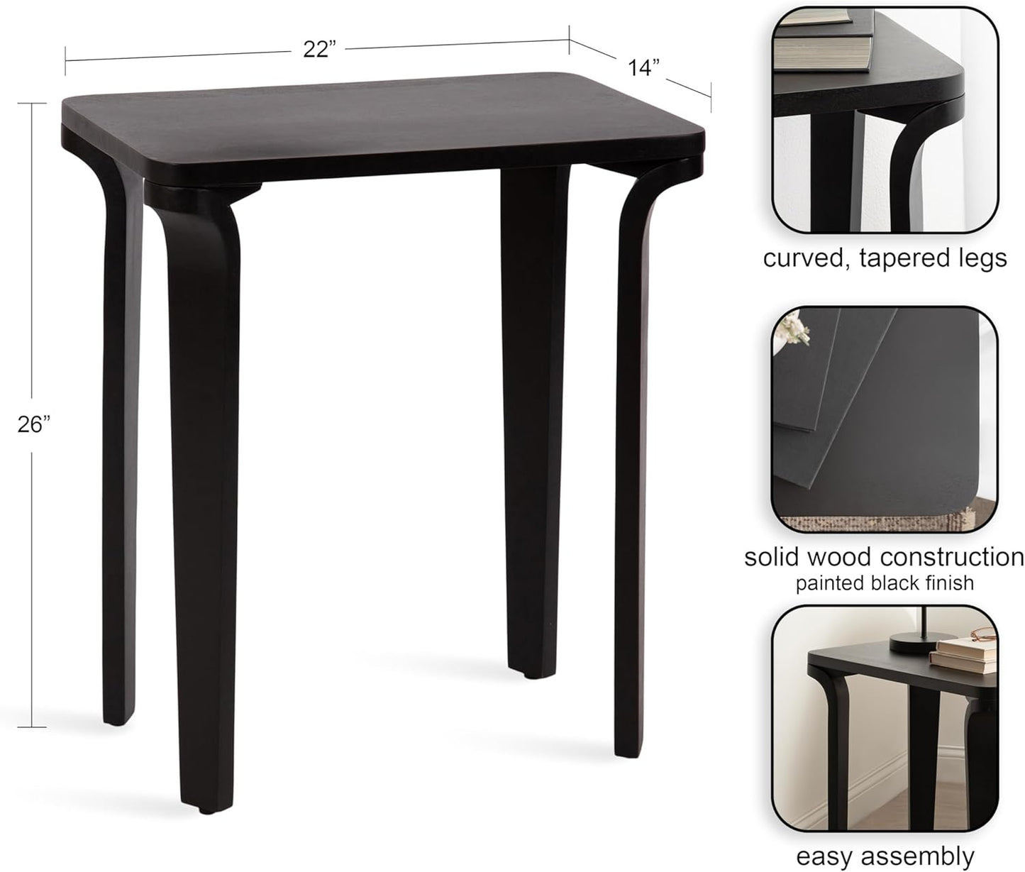 Kate and Laurel Escalon Modern Rectangle Wood Side Table, 22 x 14 x 26, Black, Transitional Decorative End Table for Use as a Bedroom Nightstand or Living Room Accent Table