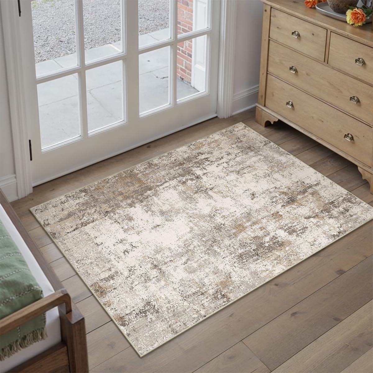2x3 Washable Area Rug Brown Grey Neutral Abstract Entryway Kitchen Non Slip Low Pile Throw Rug Living Room Bedroom Indoor Doormat Small Soft Carpet for Entrance Bathroom