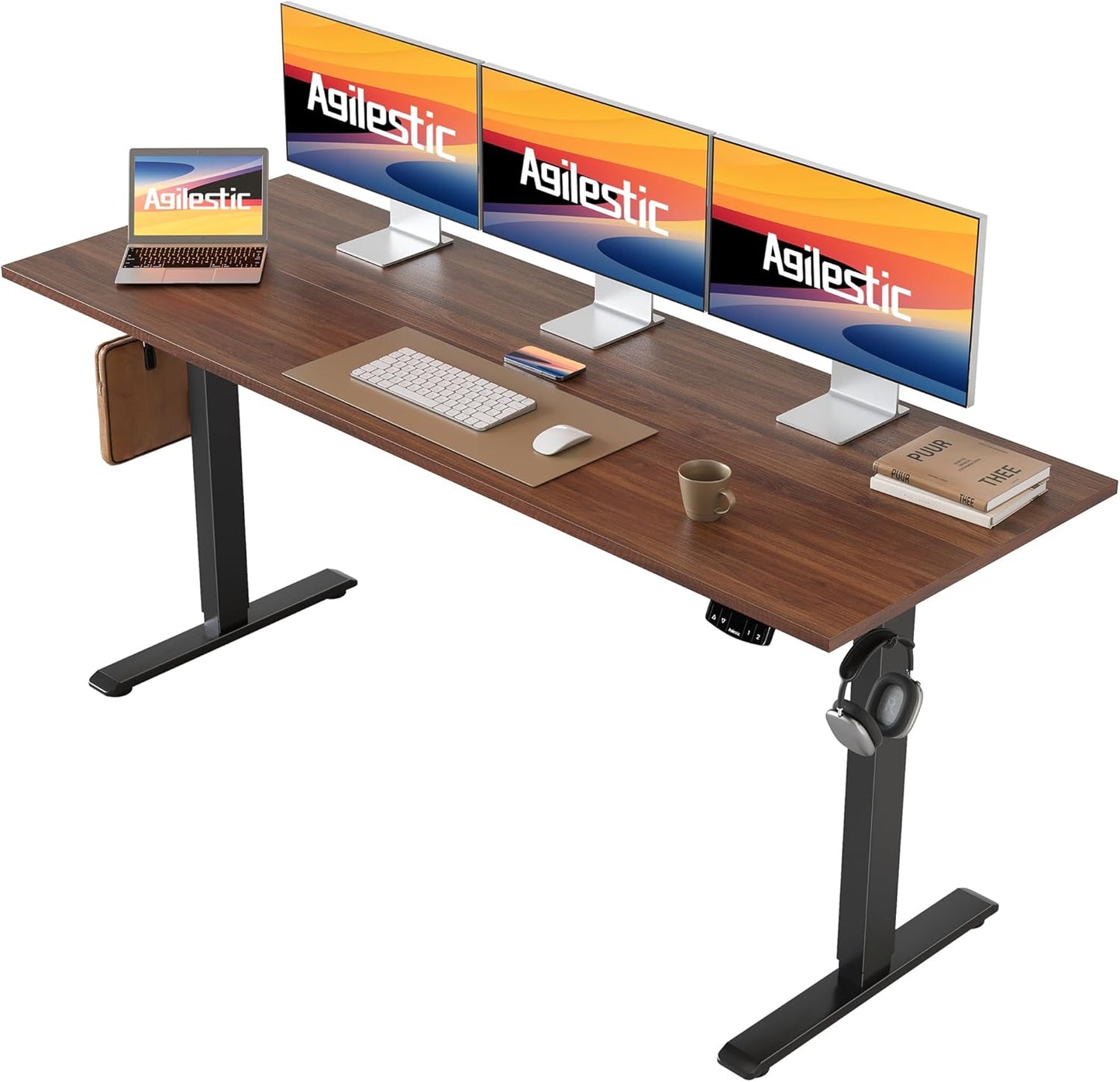 Agilestic Electric Standing Desk, 63 x 24 Inches Height Adjustable Desk, Sit Stand up Desk for Work Office Home, Ergonomic Rising Computer Table with Memory Preset, Dark Walnut