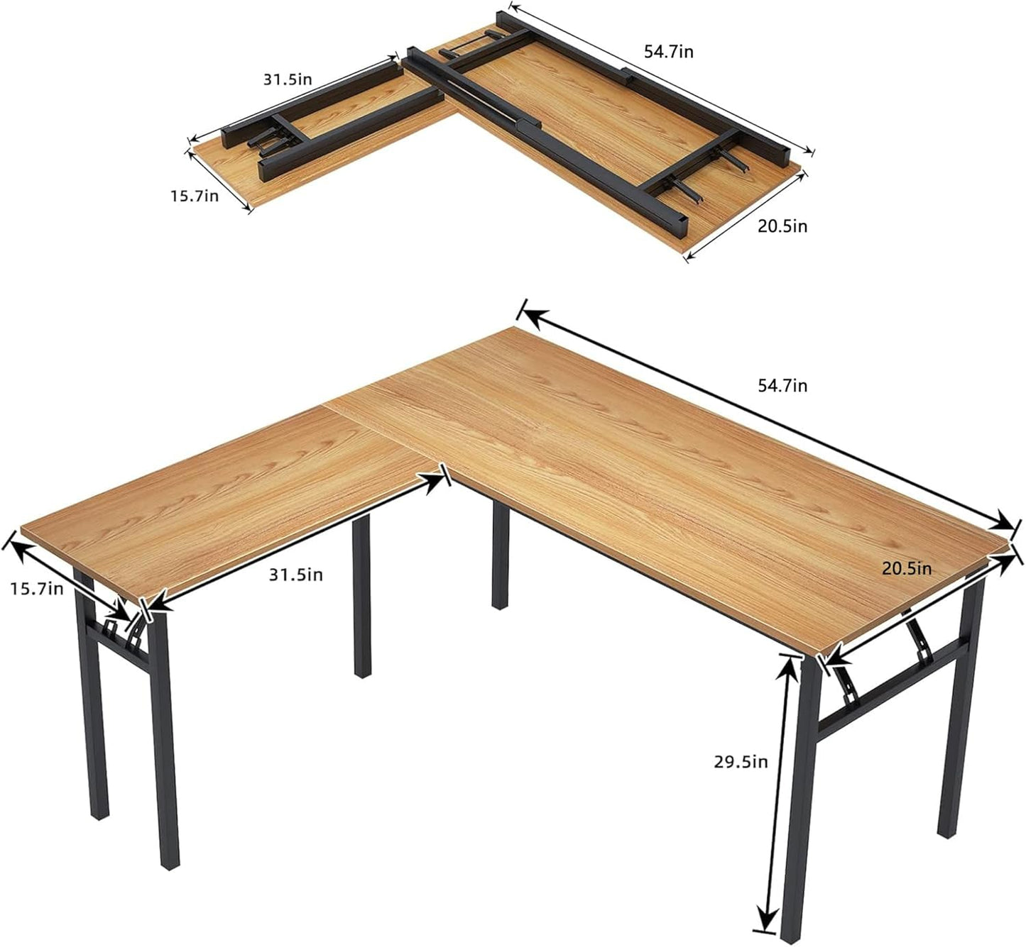 DlandHome Reversible L-Shaped Desk Large Corner Desk Folding Table Computer Desk Home Office Table Computer Workstation, Teak DND-ND11-TB