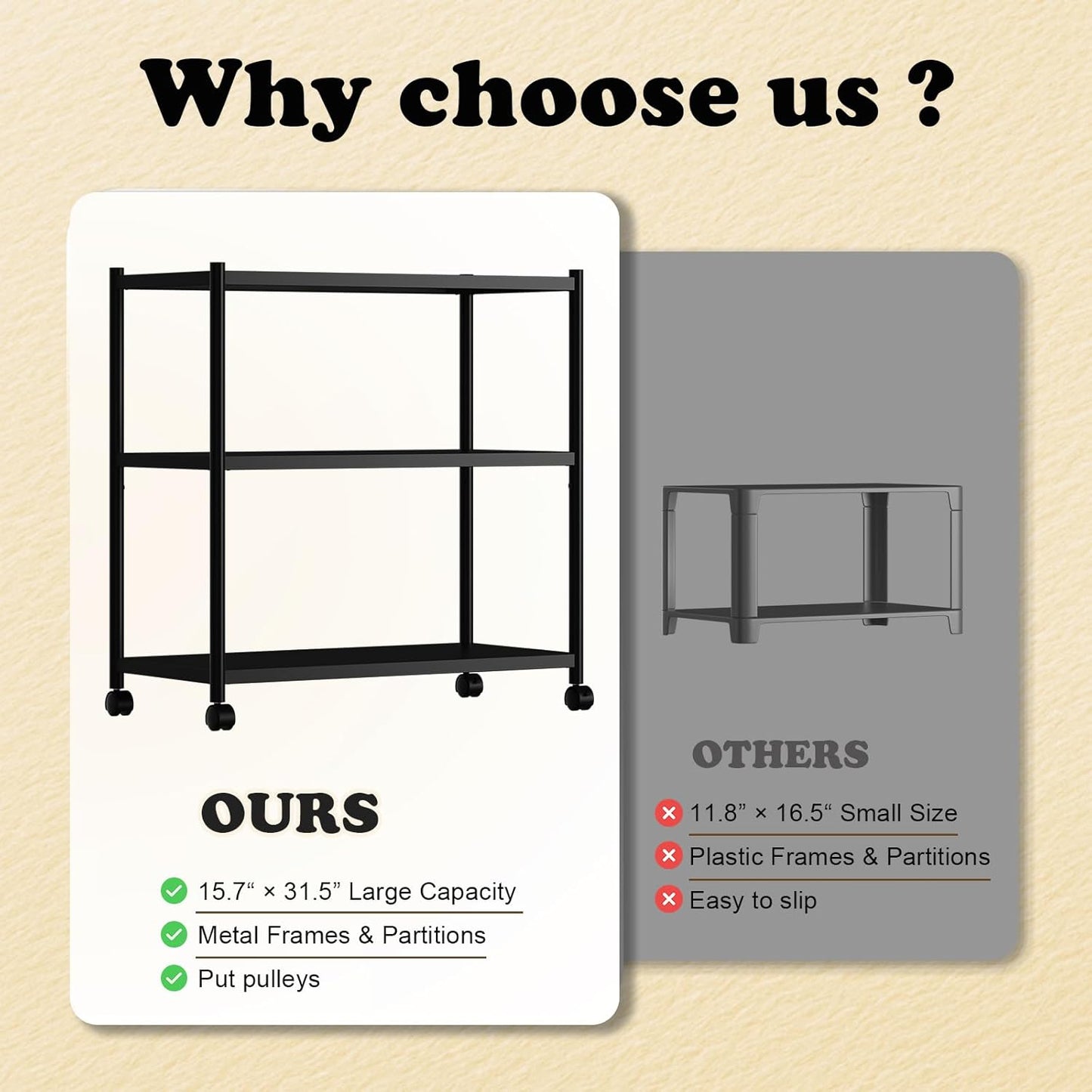 ZZL 3 Tier Small Bookshelf 31.49" Width,Metal Bookcase w/Wheels,Industrial Book Shelves for Home Office,Bedroom,School,Living Room(Black)