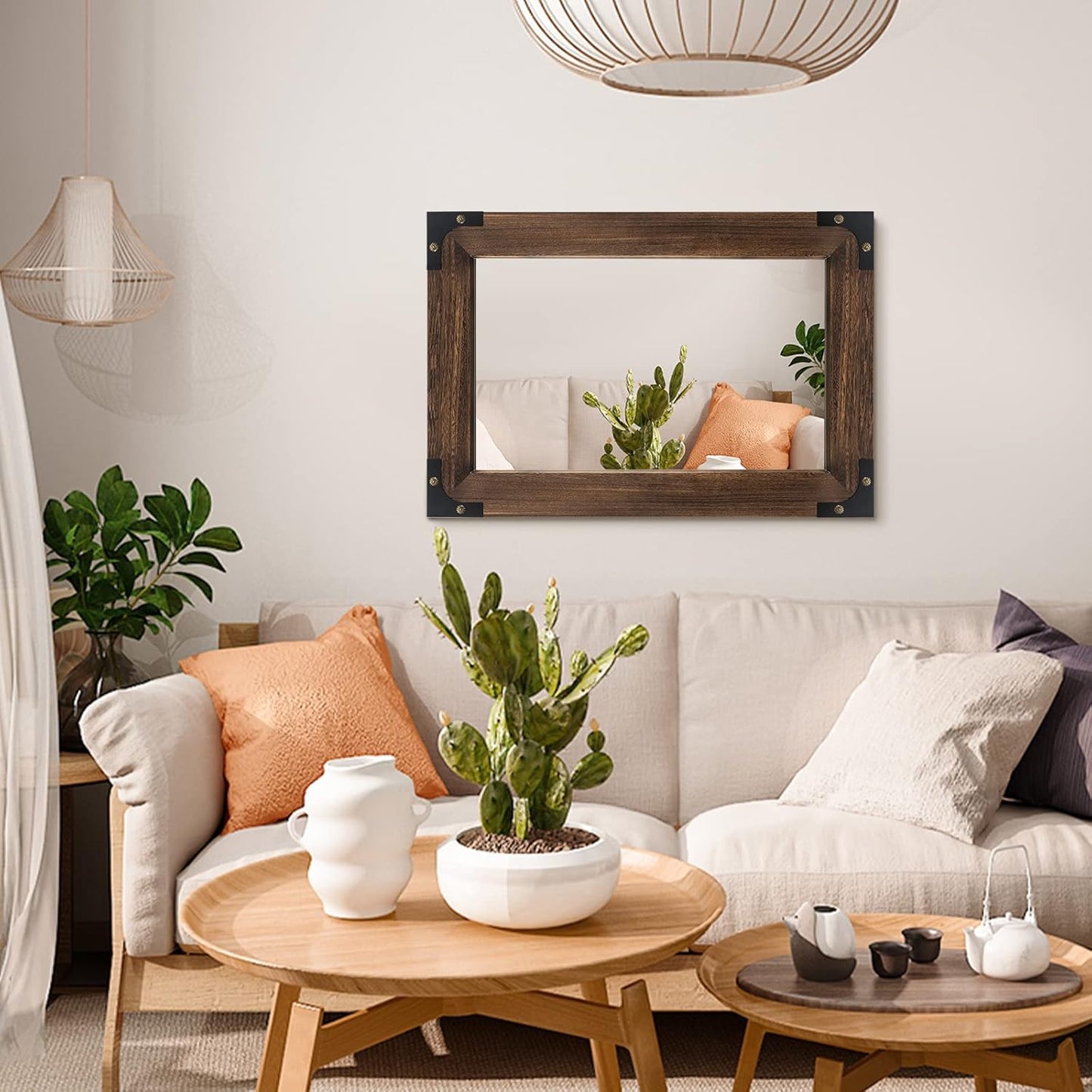 blue page Rustic Mirror Wood Mirror for Bathroom, Decorative Framed Wall Mirror, Farmhouse Natural Vanity Mirror, Wall Mounted Rectangular Mirror for Bedroom Living Room, Small 20x28 Inch