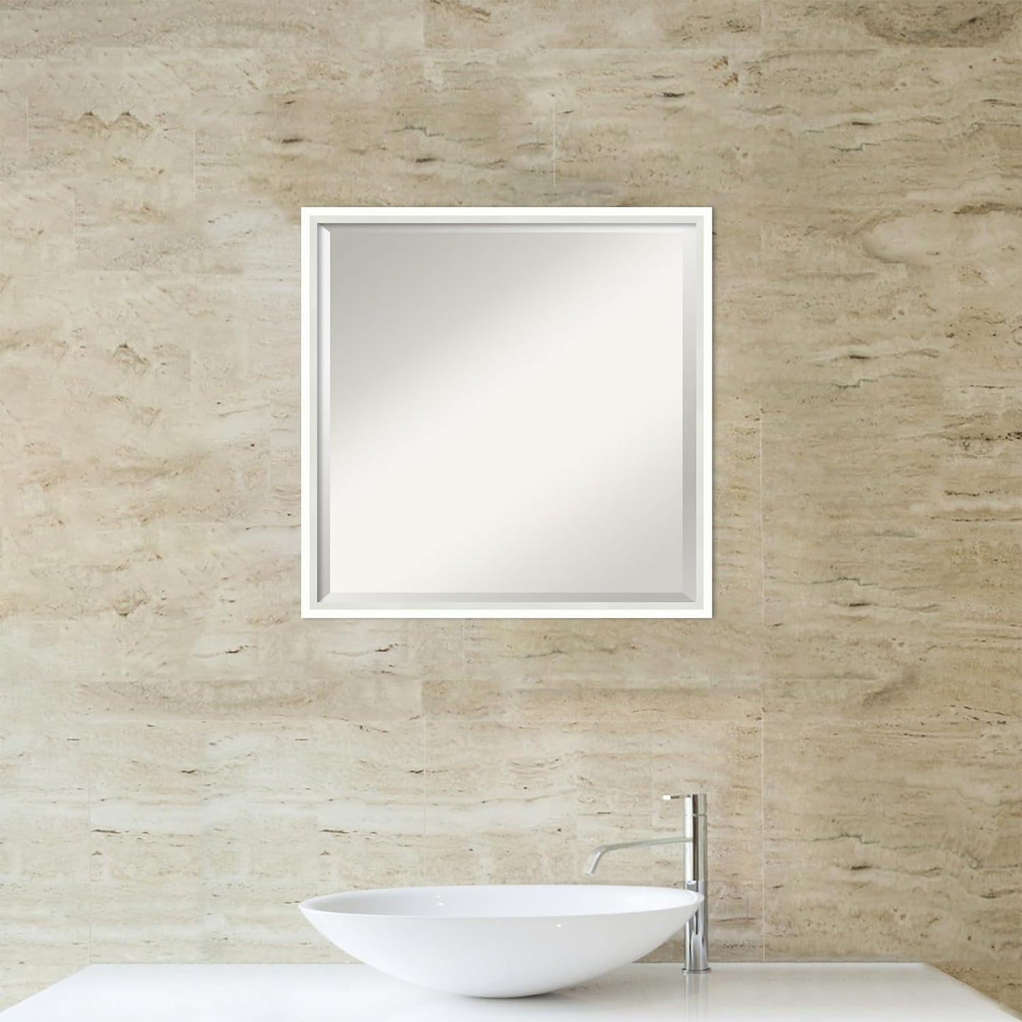 Amanti Art White Bathroom Mirror for Over Sink, 21x21 Lucie White Square Vanity Mirror, Medium Modern Wood Frame, Hangs Horizonally and Vertically, Bathroom Wall Decor, Beveled Edge from WI, USA