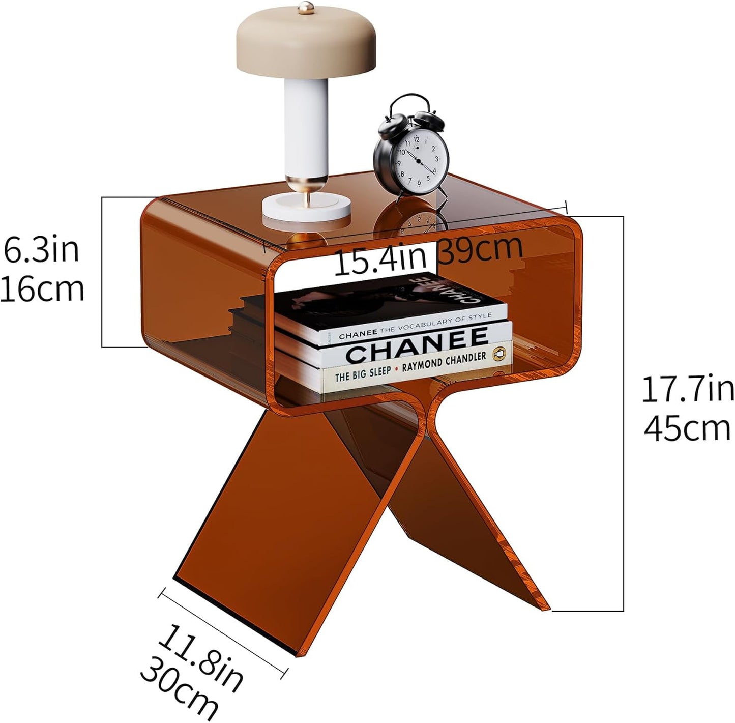 Acrylic Nightstand Side Table Modern Design Clear Home Decor Display End Table for Living Room (Dark Brown)