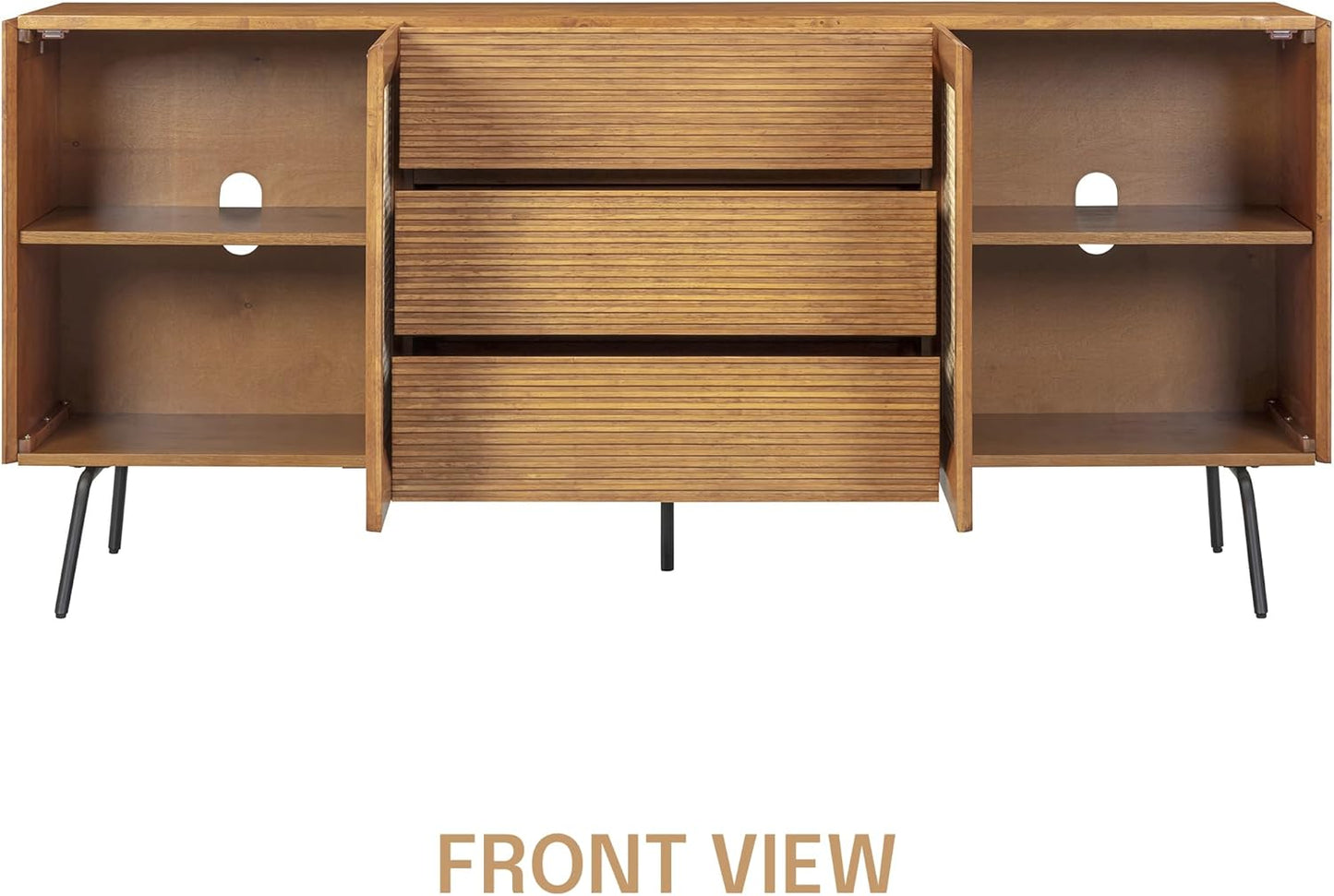 NTC MOSSIC Modern Sideboard with 4 Doors, Natural Rattan Storage Cabinet, Buffet with Metal Legs, Boho Accent Cabinet for Living Room, and Entryway, Effortless Assembly, Teak Look