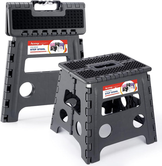 ACSTEP 13" Folding Step Stool- Holds up to 300Lb,The Lightweight Non-Slip Upgrade Collapsible Stepping Stool is Sturdy Enough to Support Adults and Safe Enough for Kids(Grey,1 Pack)