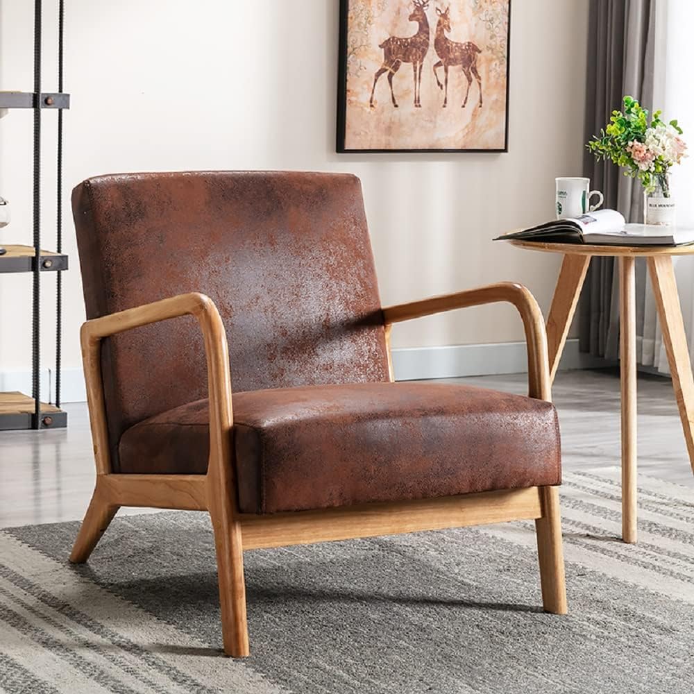 Container Furniture Direct Classic Comfortable Reading Small Modern Boho Microfiber Upholstered Lounge Armchair for Living Room, Reading, Bedroom, Office, and Small Spaces in Brown