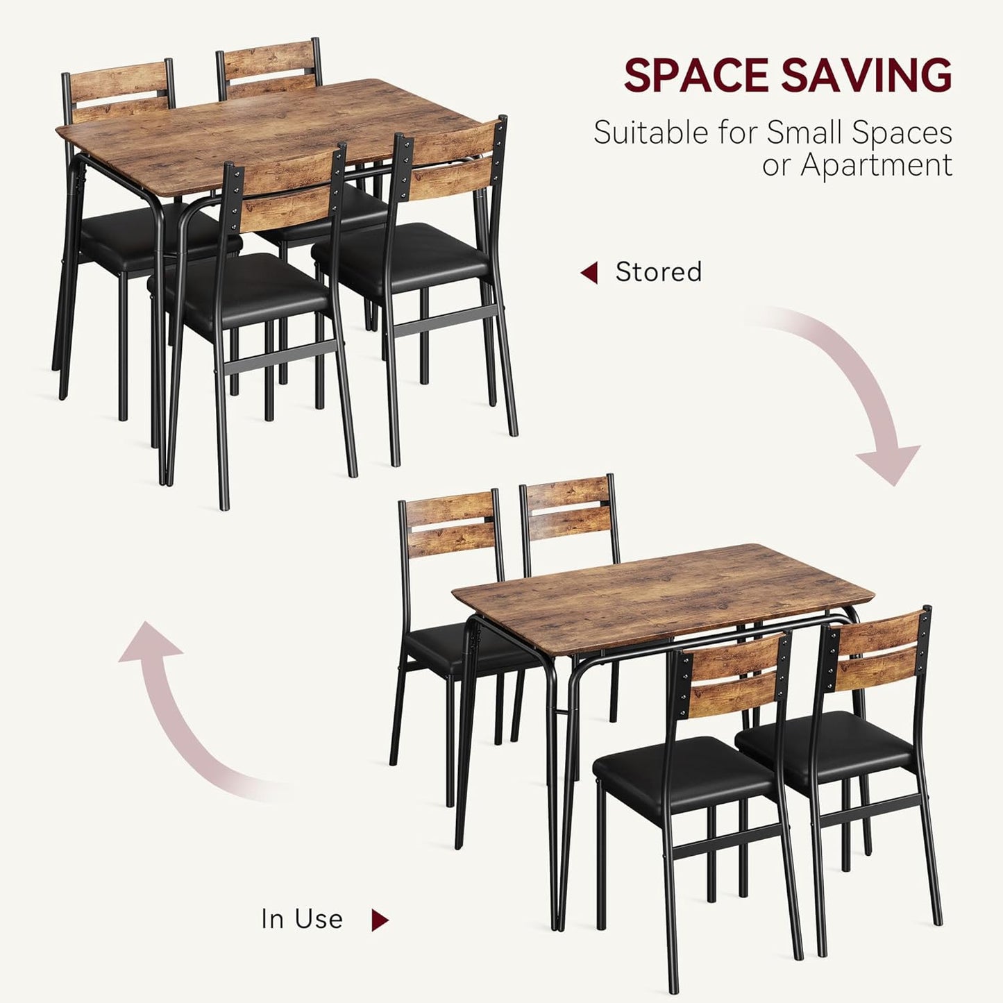 Dining Table for 4, Small Table and Chairs Set of 4, Square Dinette Set for 4, 5 Piece Kitchen & Dining Room Sets for Small Space (Vintage, Table with 4 Upholstered Chairs)