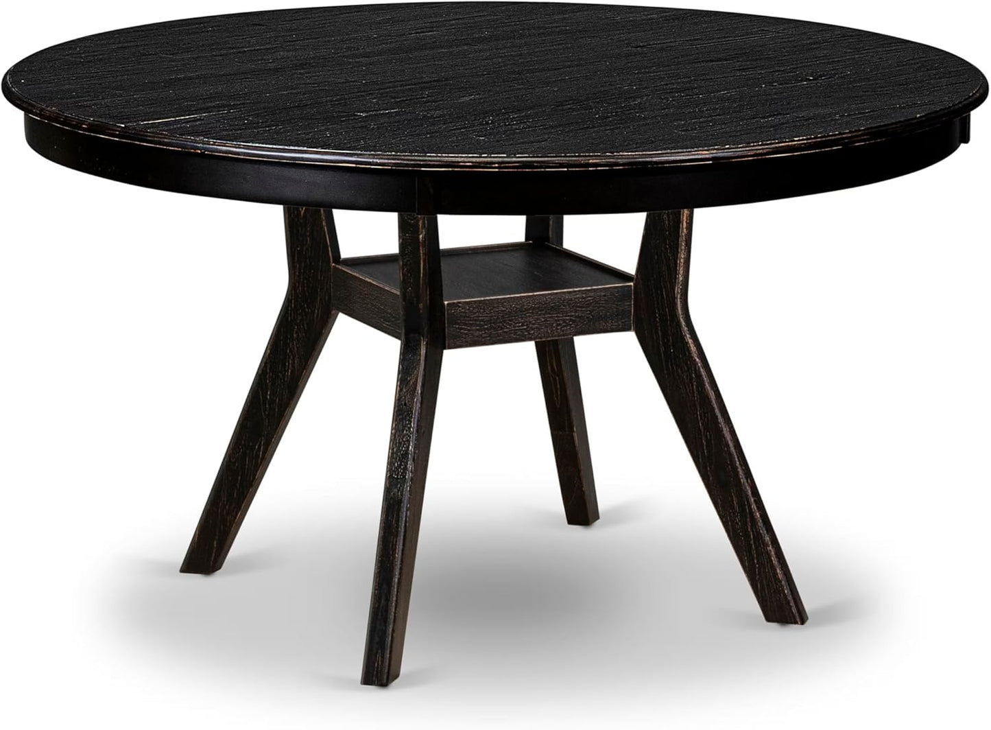 F58-11-TP - Kitchen Table with Acacia Wood Round Tabletop, Sand Blasted Black Finish