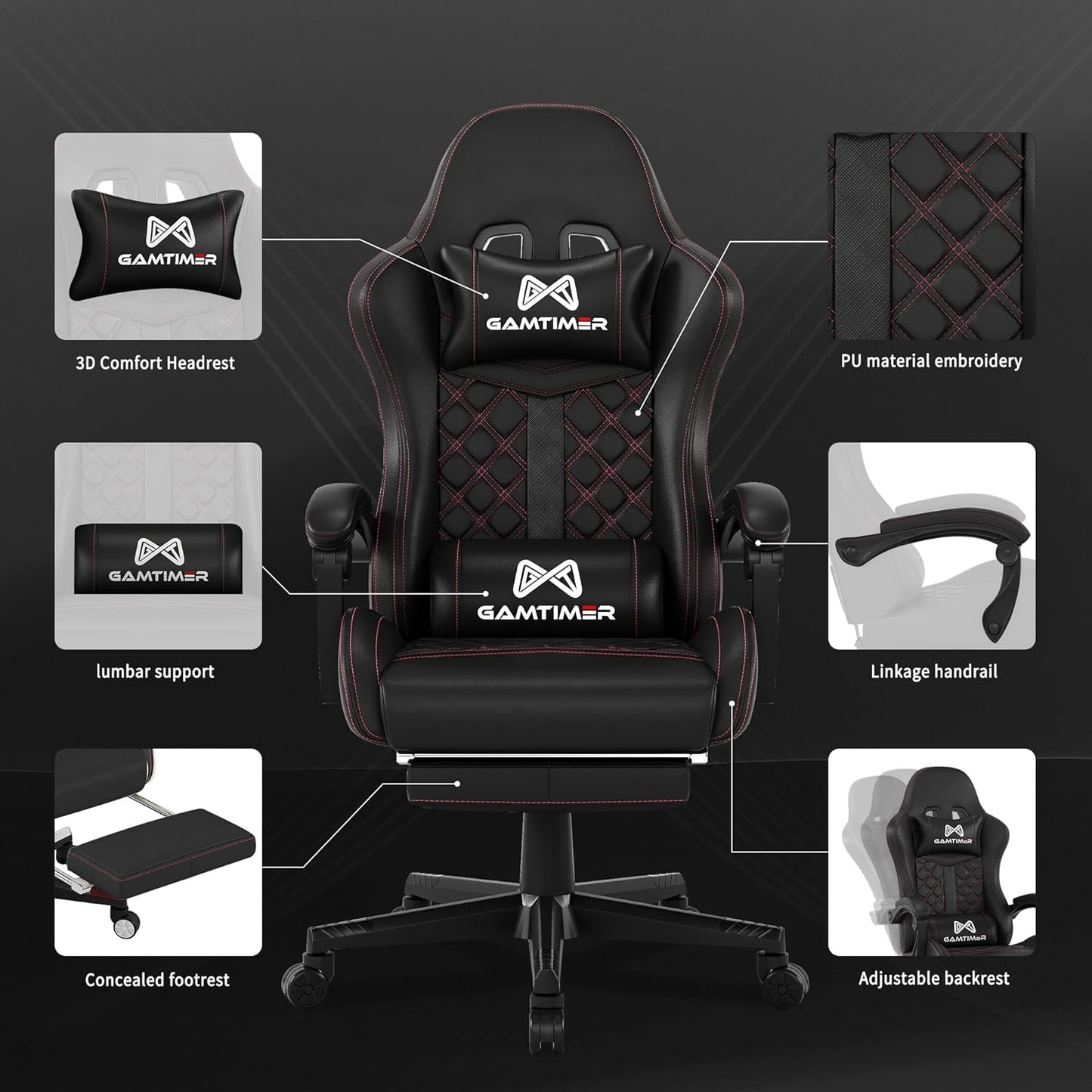 Gaming Chair, 400 lbs Adult Chair, High Back Computer Chair with Footrest and Linked Armrests, Office Video Game Chair with Lumbar Support (Black)