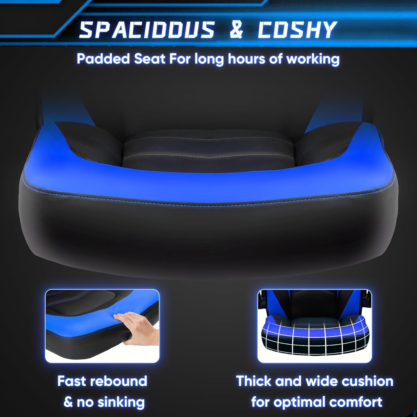 OLIXIS Computer Gaming Chair - PU Leather Ergonomic Lumbar Support with Flip-up Armrest and 360° Swivel Wheels, Height Adjustable Task Home Office Desk Video Racing, Blue