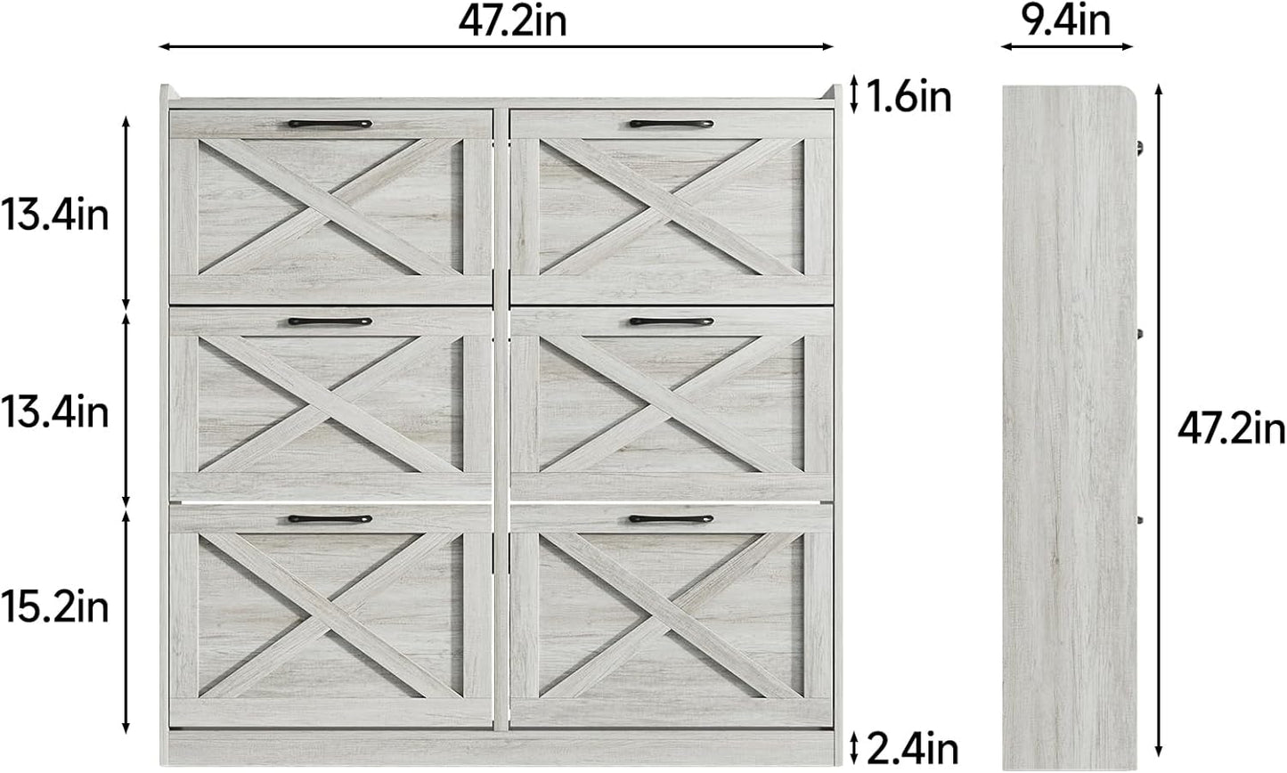 Maupvit Large Shoe Storage Cabinet with 6 Flip Drawers, Freestanding Shoe Organizer with Metal Handles for Entryway, Narrow Shoe Rack Cabinet, Beige