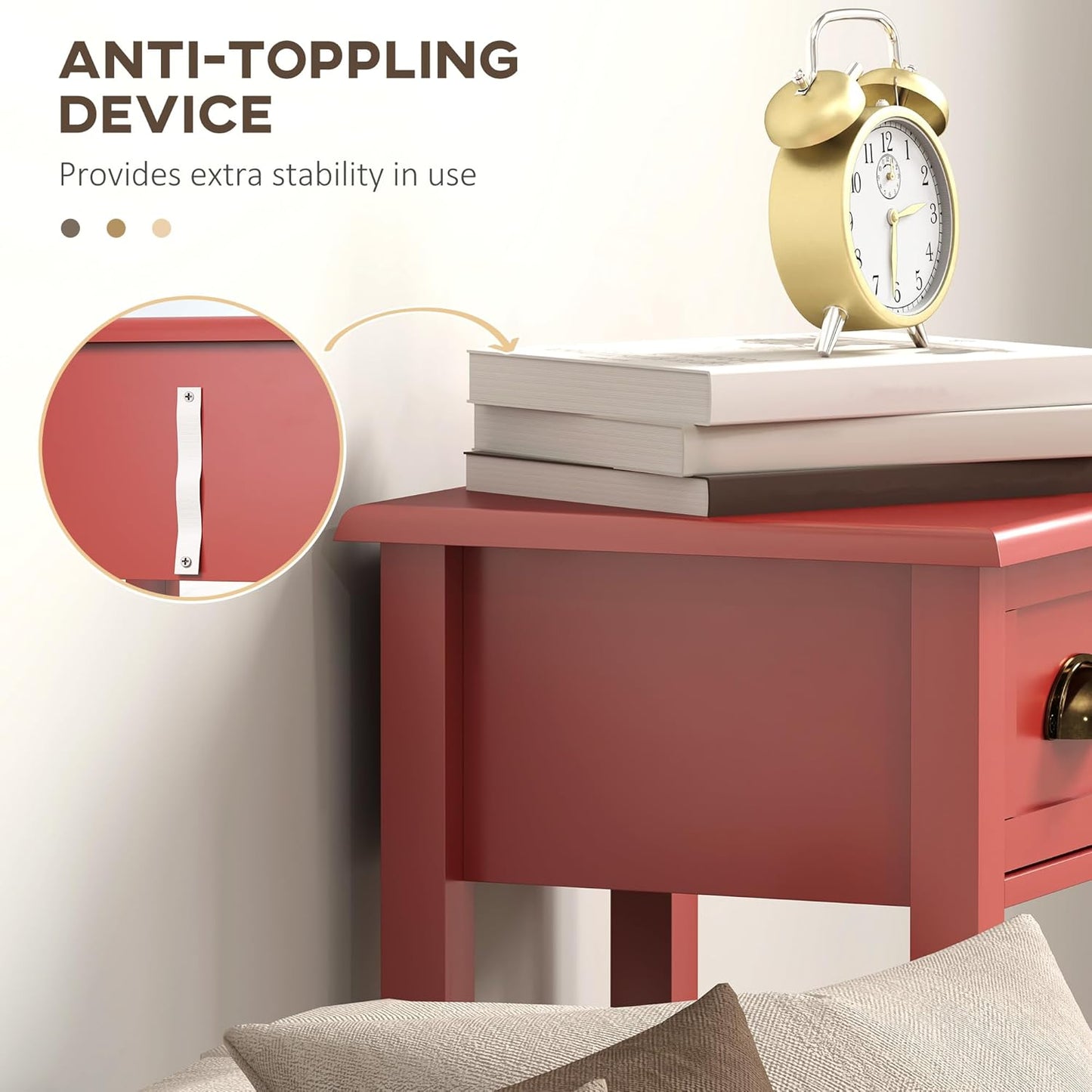 HOMCOM 2-Tier Side Table with Drawer, Narrow End Table with Bottom Shelf, for Living Room, Set of 2, Red