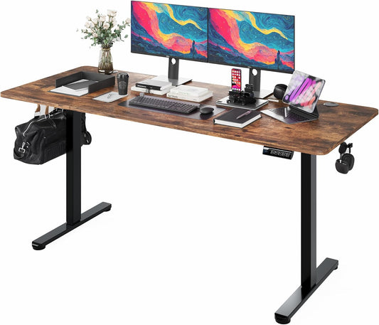 Monomi Electric Standing Desk, 63 x 28 inches Height Adjustable Ergonomic Home Office Sit Stand Up Desk with Memory Preset Controller (Rustic Brown Top/Black Frame)