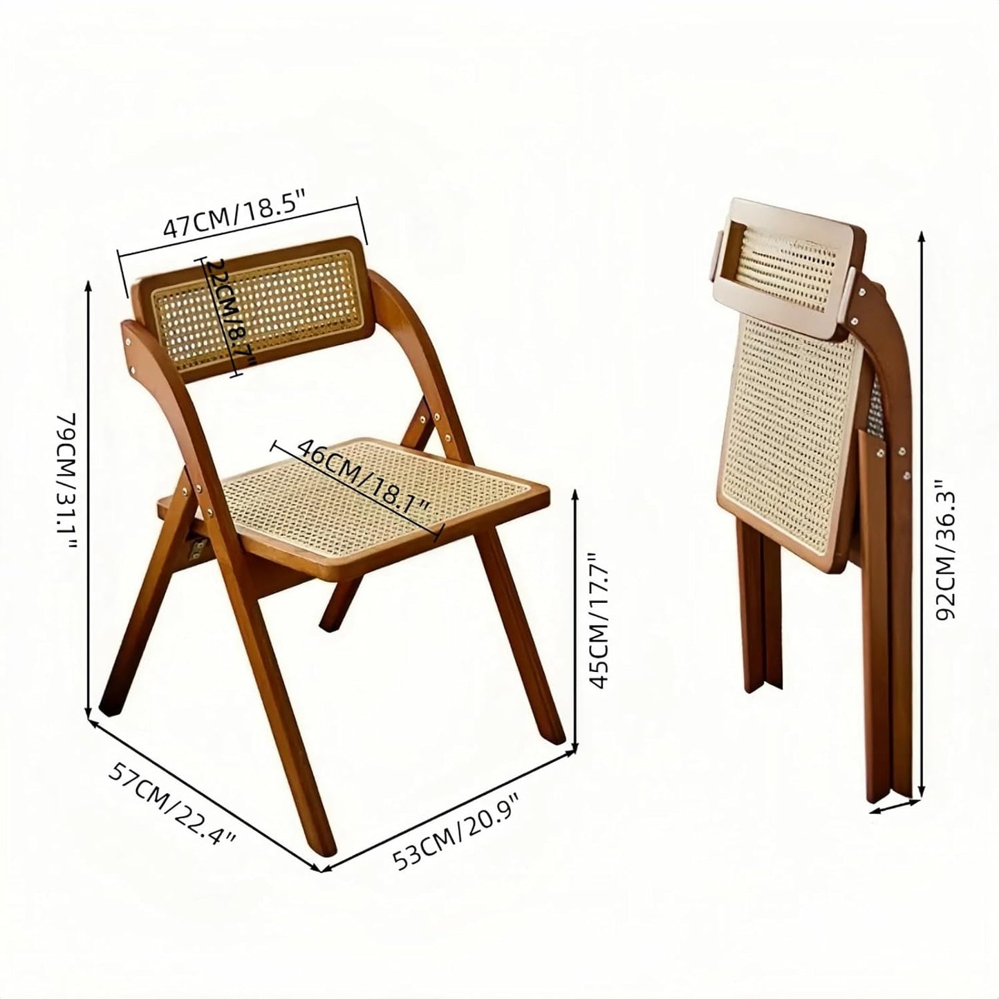 Simple Rattan Dining Chair Set of 2, Foldable Lounge Chair, Suitable for Living Room, Dining Room, Bedroom Desk Office Chair (Walnut Color Set of 2)