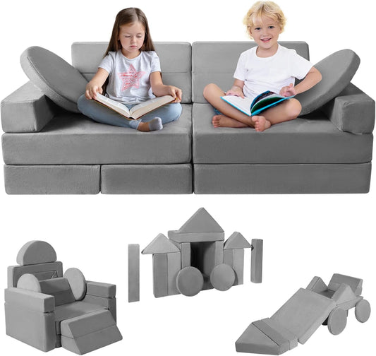 Modular Kids Play Couch 15PCS, Convertible Toddler Floor Sofa Set, Foam Play Sofa for Boys & Girls, Versatile Kids Furniture for Playroom, Climbing, Reading, Relaxing