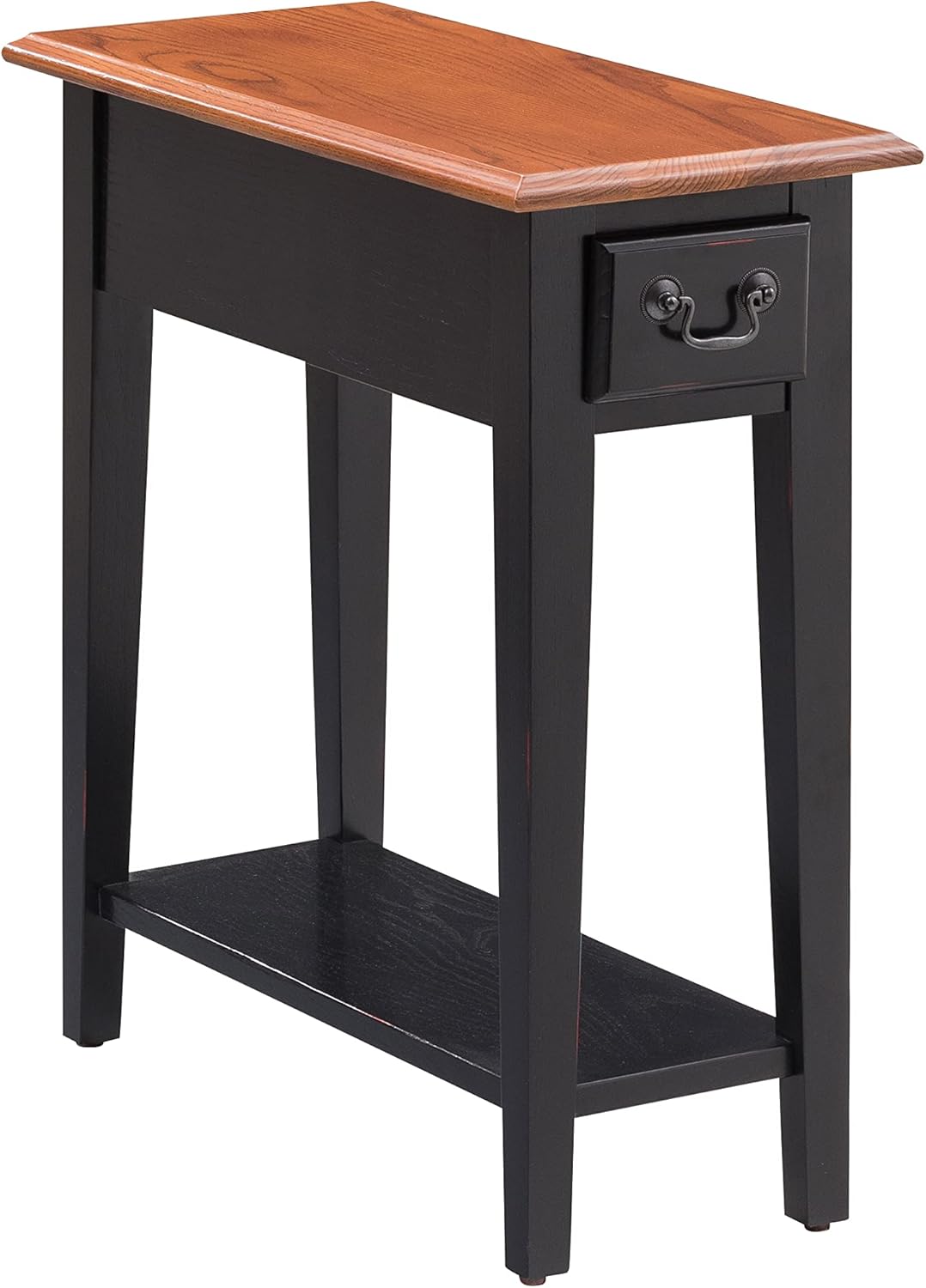 Haven Ridge Narrow Solid Wood Side Table with Drawer and Shelf, Medium Oak Brown and Slate Black, Perfect for Living Rooms, Bedrooms, and Small Spaces – Leick Home, 9017-SL