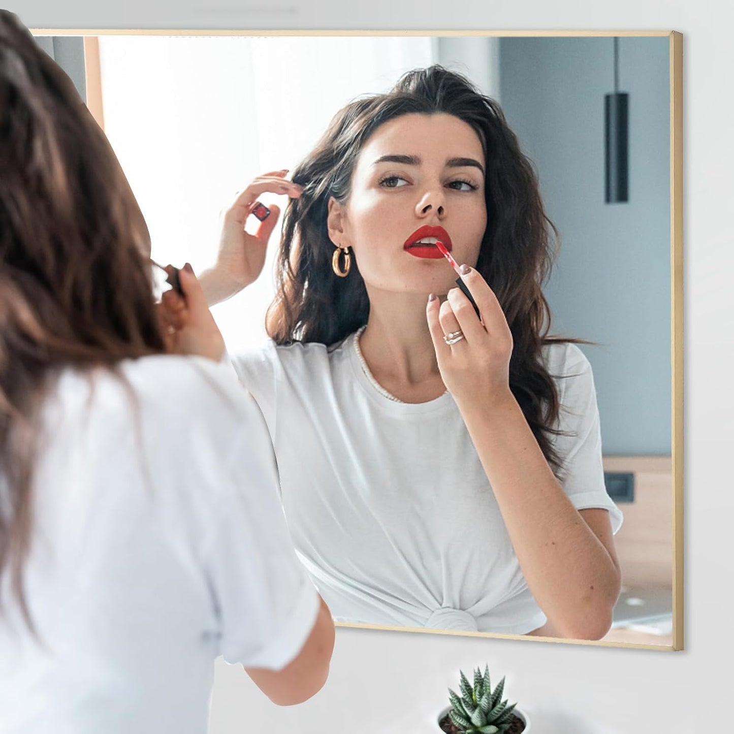 26x36 Inch Gold Bathroom Mirror - Copper-Free Mirror, Aluminum Alloy Frame Vanity Rectangle Wall Mounted Modern Mirror for Bedroom/Living Room/Porch Horizontal or Vertical