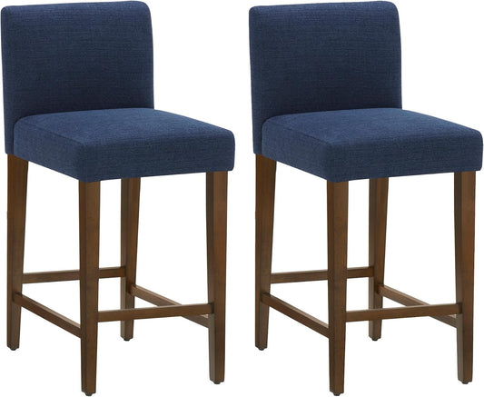 CHITA Counter Height Bar Stools Set of 2, 27" H Seat Height Upholstered Barstools, Fabric in Midnight Blue