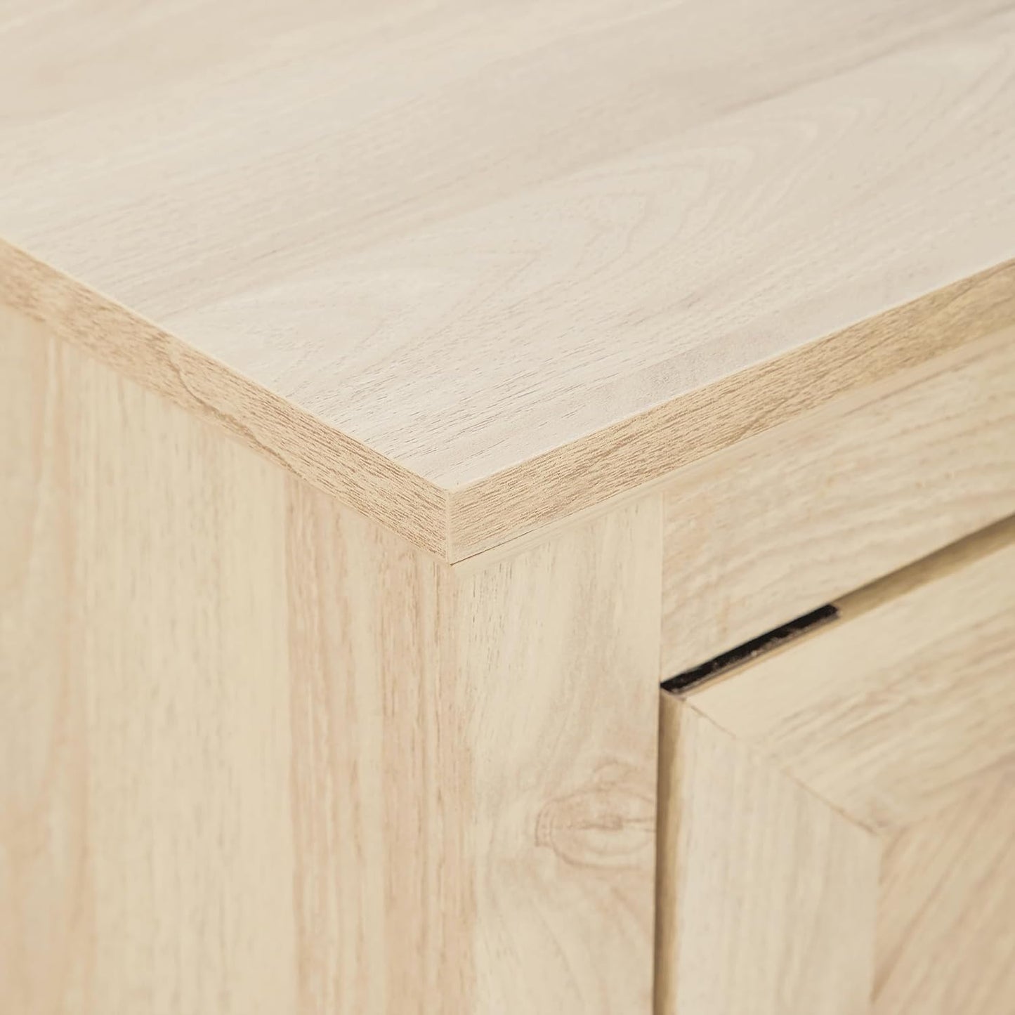 Walker Edison Modern Wood Grooved Buffet Sideboard with Open Storage-Entryway Serving Storage Cabinet Doors-Dining Room Console, 58 Inch, Birch