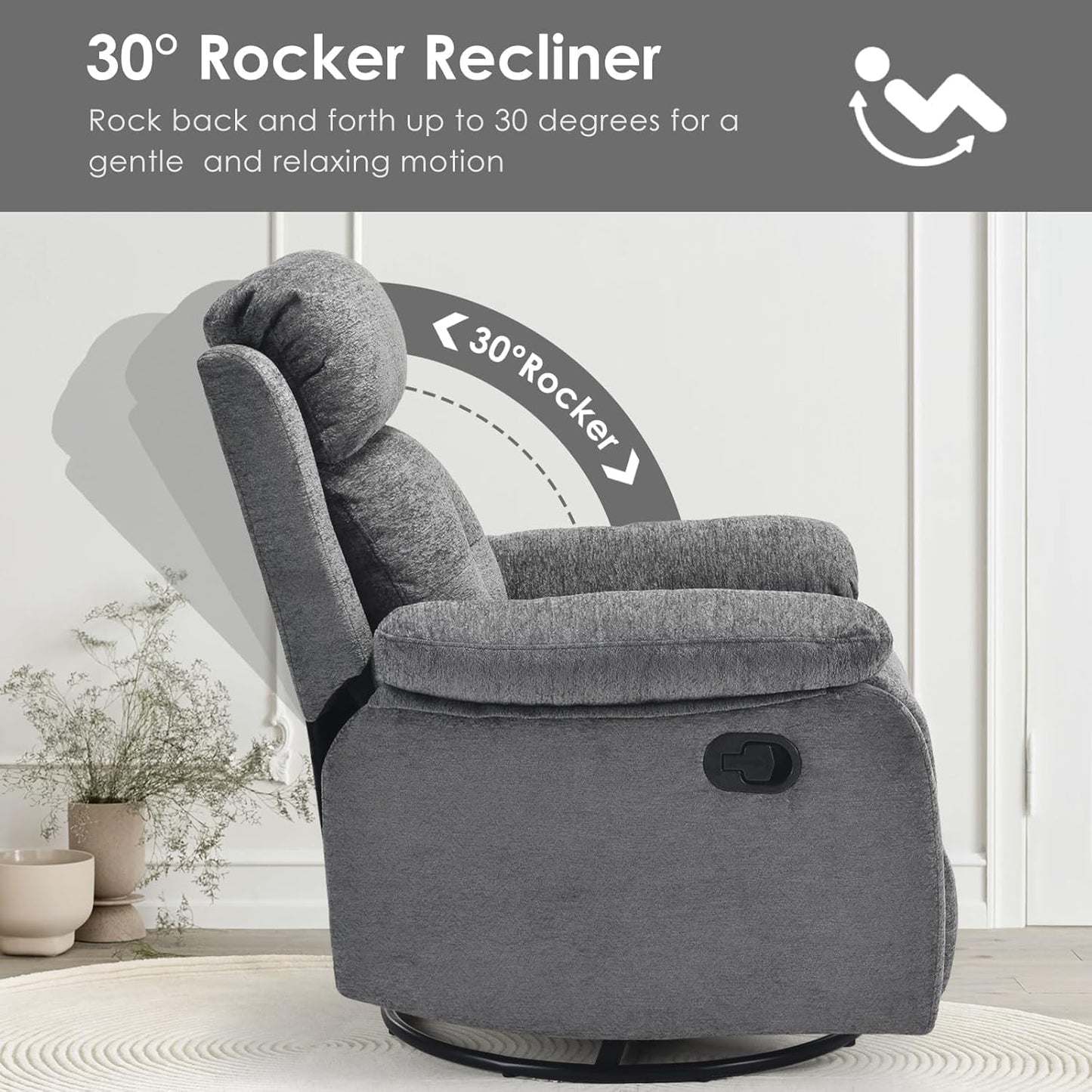 Swivel Rocker Recliner, 360 Swivel Small Recliners with 30 Degree, 90-150 Degree Angle, Lift Chair for Home Theater Seating, Adults, Living Room, Bedroom, Nursery, Limestone