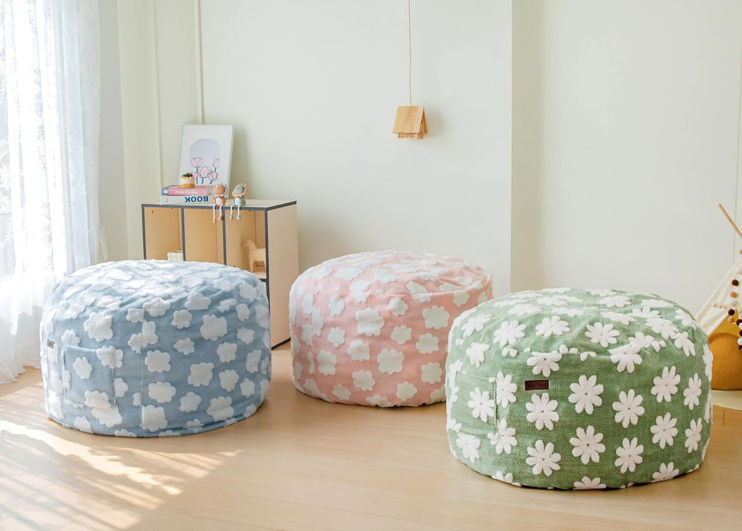 MAXYOYO Bean Bag Chair for Kids, Cloud Pattern Lazy Chair with High-Density Foam Filling, Stuffed Floor Sofa Couch for Boys and Girls, Child Floor Sofa for Gaming, Reading, Pink