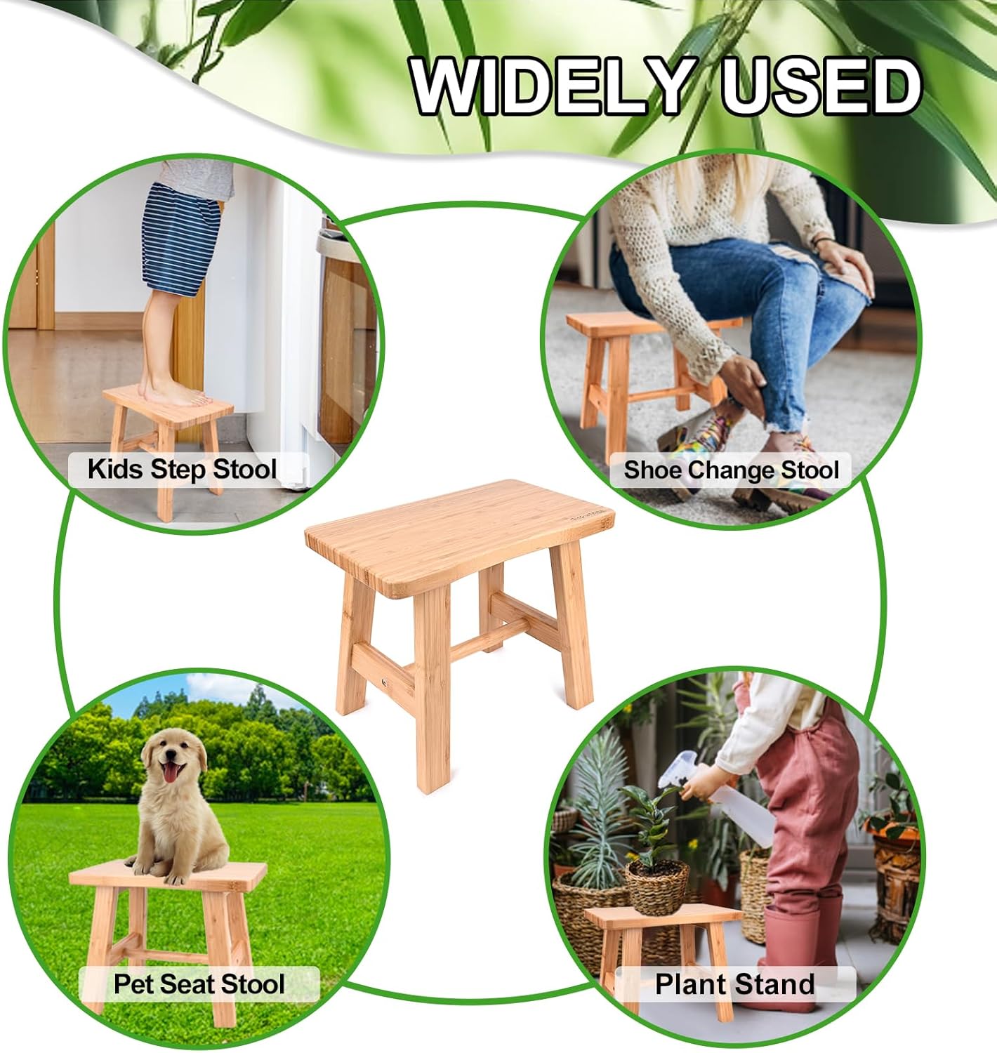 Bamboo Step Stool for Kids Adults Bathroom, 8 Inch One Step Stool You Can Sit On for Bedroom and Kitchen (Small).