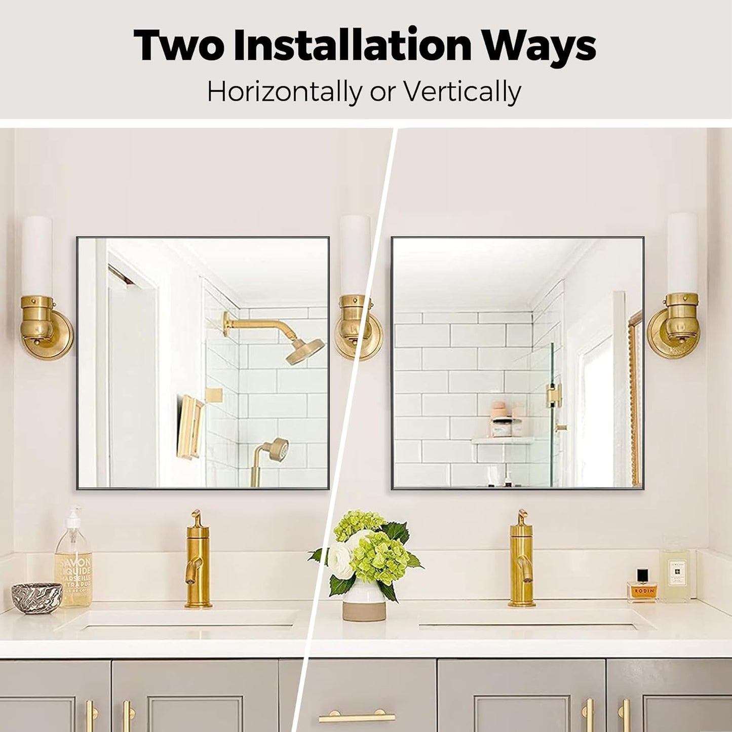 36x36 Inch Black Bathroom Mirror for Wall, Aluminum Frame Rectangle Rectangular Vanity Mirror, Modern Large for Bedroom, Living Room, Horizontal or Vertical