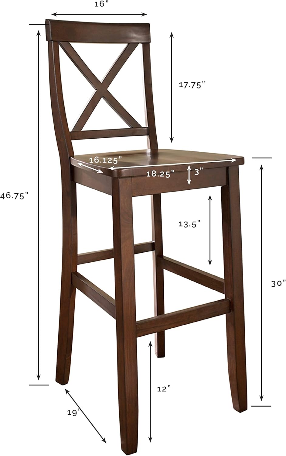 Crosley Furniture X-Back Wood Bar Stools Set of 2, Vintage Mahogany, 30-inch