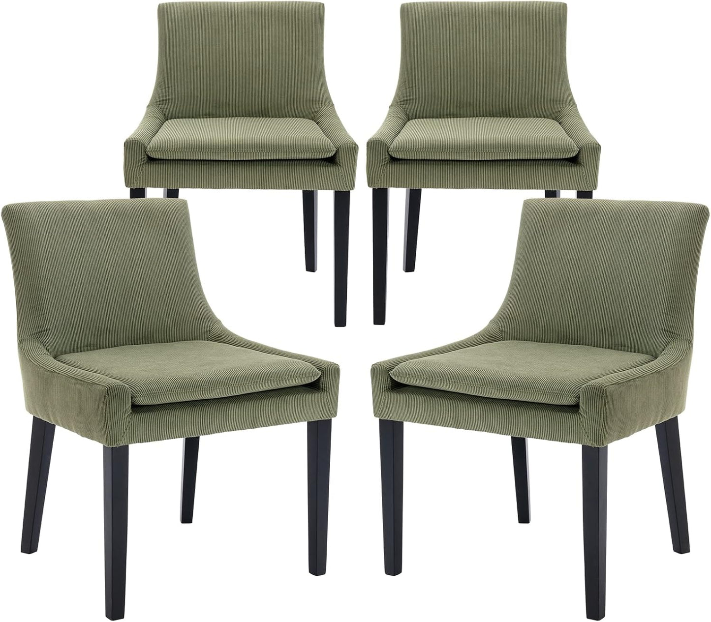 COLAMY Modern Dining Chairs Set of 4, Upholstered Corduroy Accent Side Chairs with Mid Back and Wood Legs for Living Room/Dining Room- Light Green