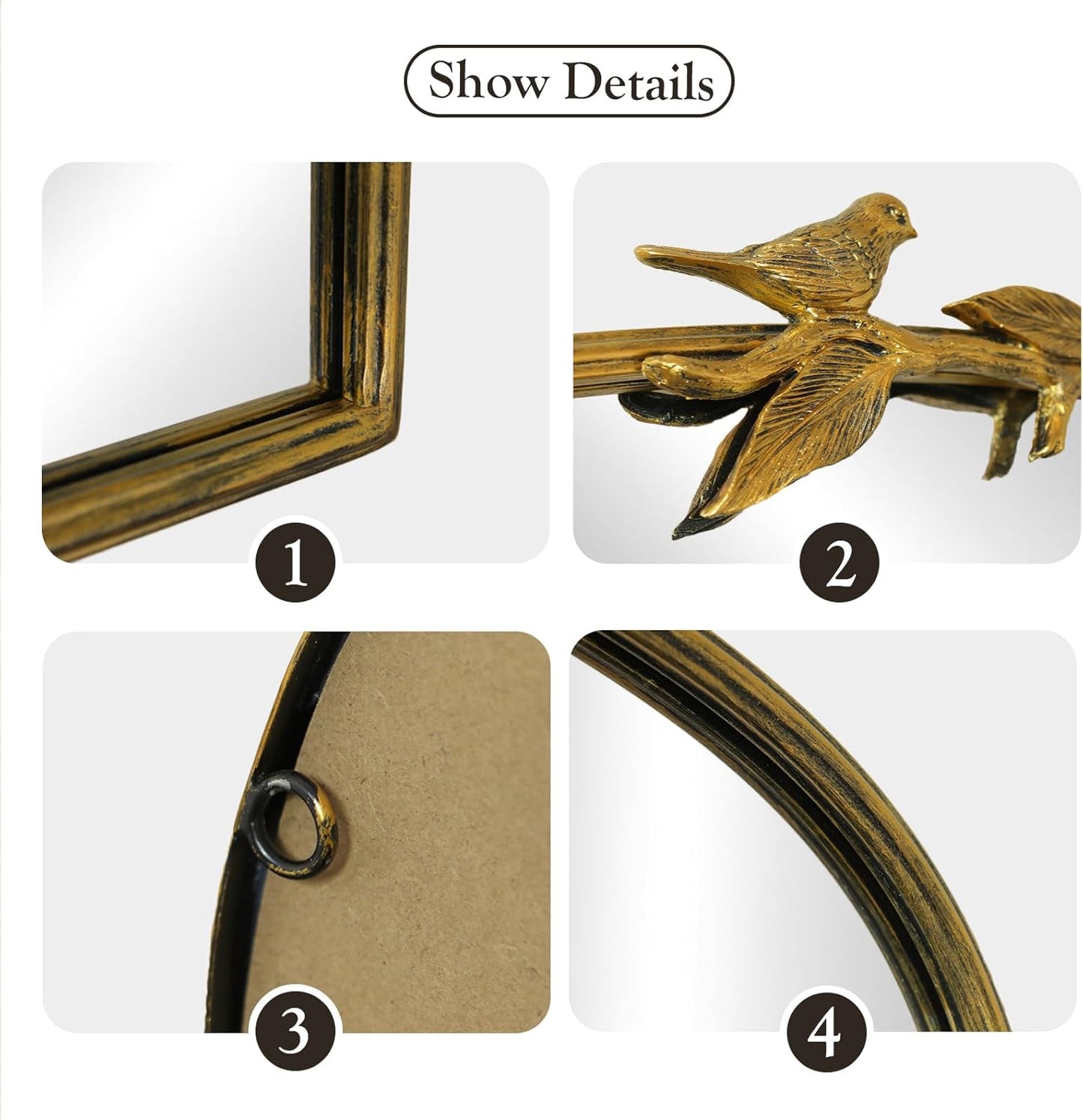 Gold Vintage Mirror - 36x24 Inch, Arched Antique Mirror with Ornate Frame for Bathroom, Living Room, Fireplace, Entryway