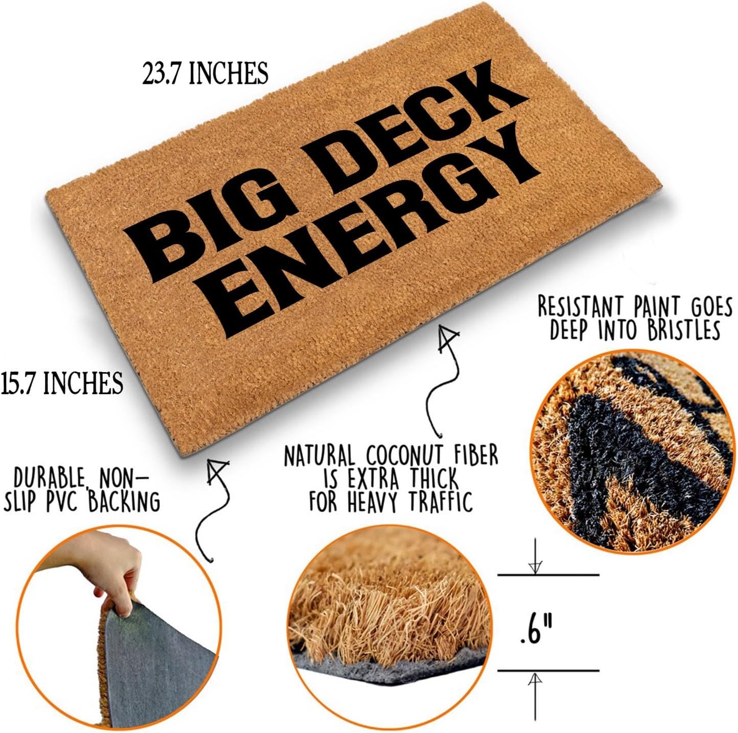 Funny Coir Doormat Big Deck Energy Front Door Mat Entryway Outdoor Mats with Heavy Duty Front Porch Decor Patio Rugs Welcome Mats Entry Natural Coconut Brown Novelty Gift Mat 23.7 x 15.7 inch