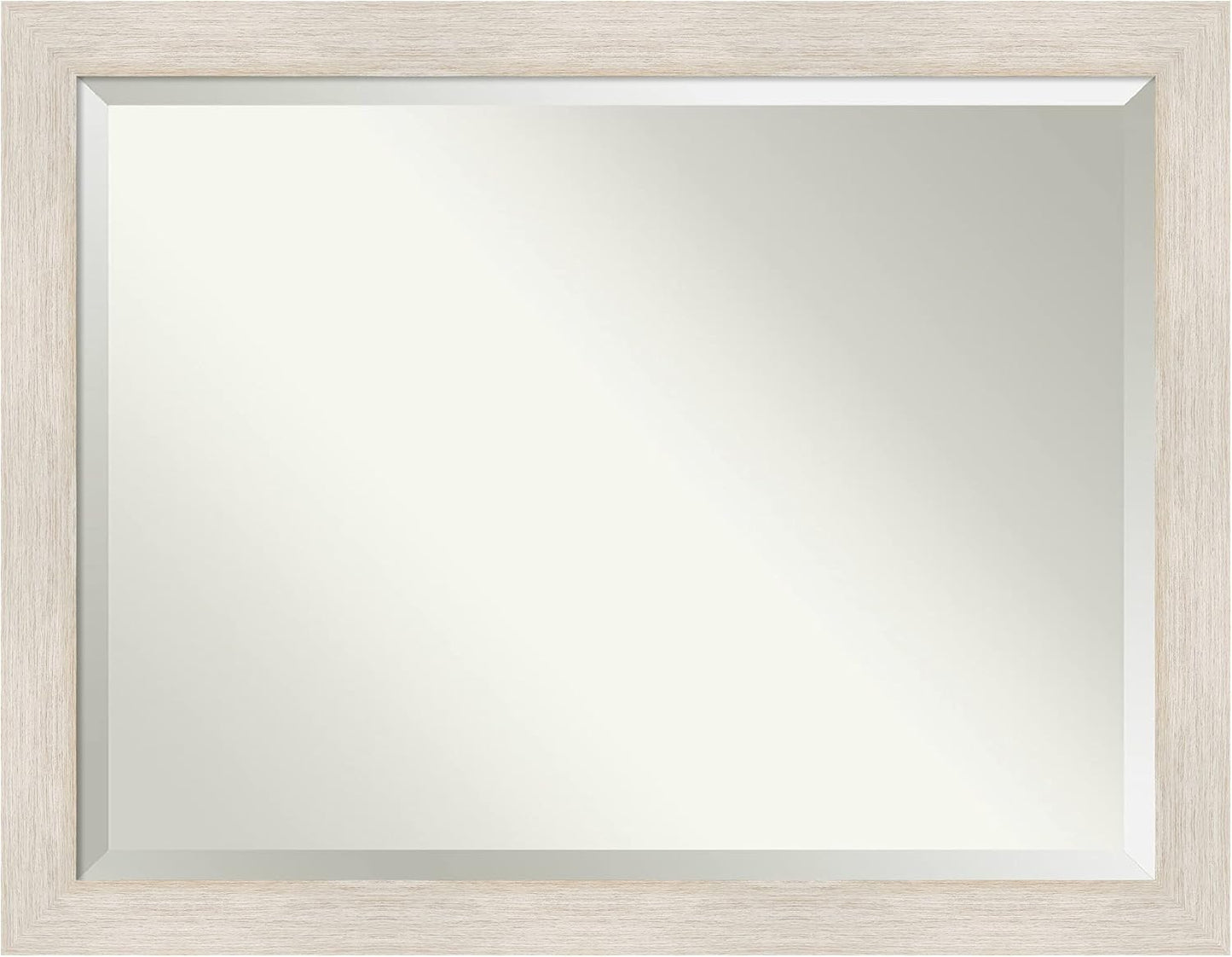 Amanti Art White Bathroom Mirror for Over Sink, 35x45 Hardwood White Wash Rectangle Vanity Mirror, X-Large Rustic Farmhouse Wood Frame, Hangs Horizonally and Vertically, Bathroom Wall Decor, Beveled