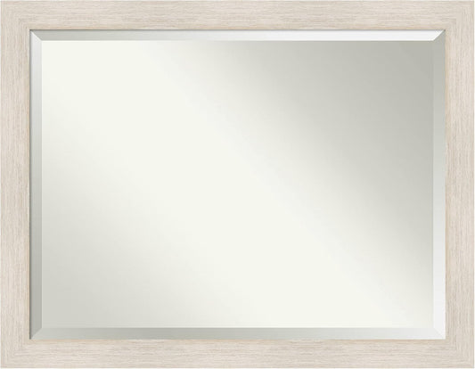 Amanti Art White Bathroom Mirror for Over Sink, 35x45 Hardwood White Wash Rectangle Vanity Mirror, X-Large Rustic Farmhouse Wood Frame, Hangs Horizonally and Vertically, Bathroom Wall Decor, Beveled