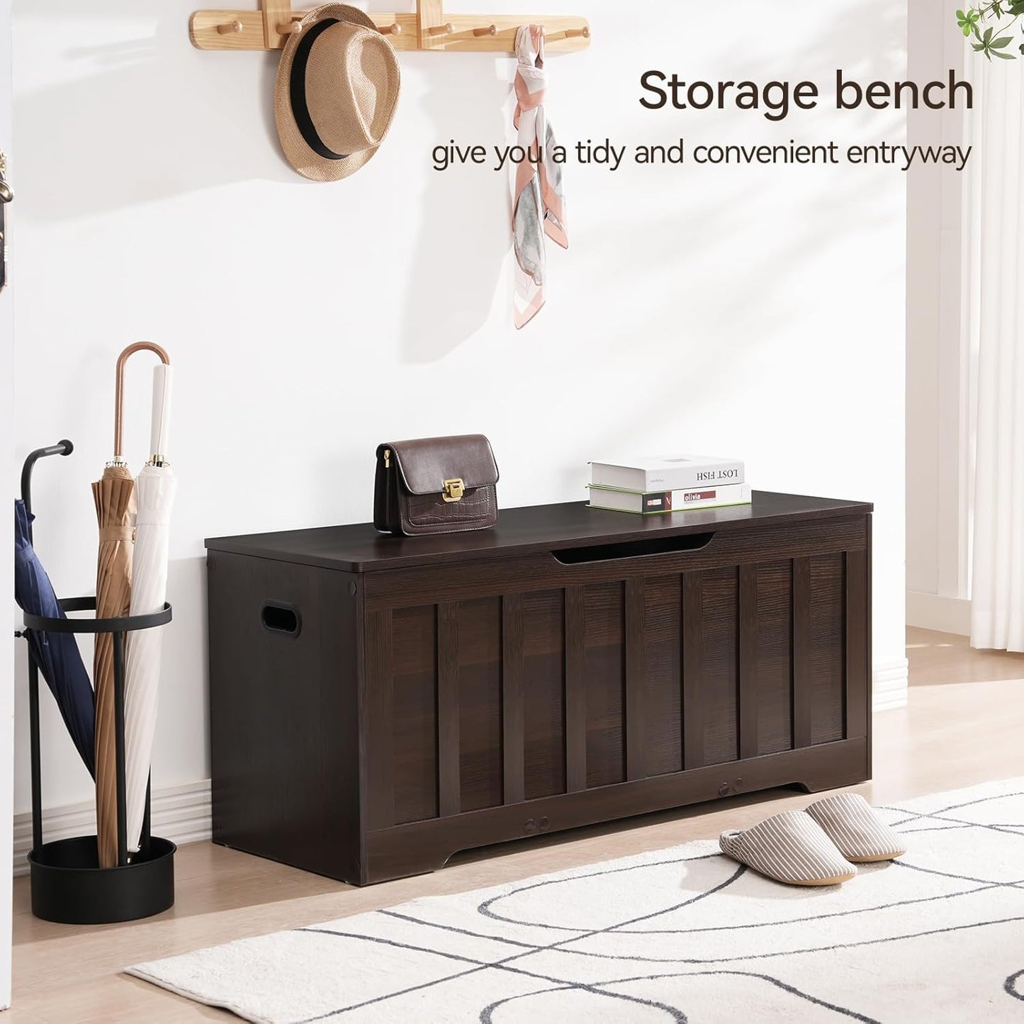 43.3" Storage Chest Extra Large,Storage Trunk with 2 Safety Hinges,Wooden Storage Bench,Shoe Bench,43.3x15.7x19.1 Inch,Easy Assembly,Storage Bench for Bedroom,Living Room,entryway(Espresso).