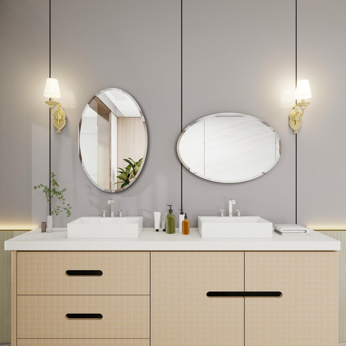 Oval Bathroom Mirror, 24X36 inch Oval Frameless Mirror, Frameless Mirrors for Bathroom,Beveled Bathroom Mirror.