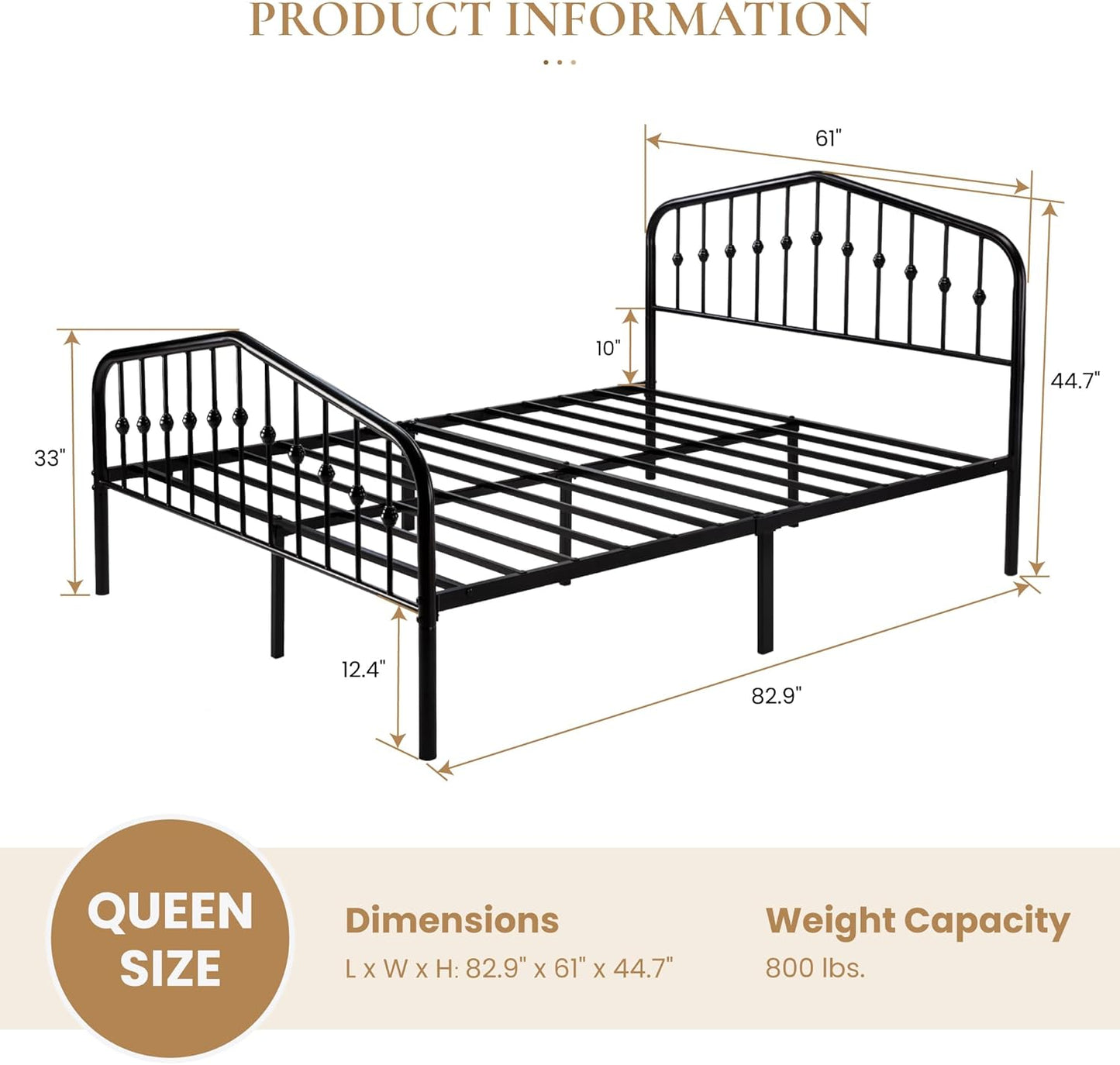 SHA CERLIN Queen Size Metal Platform Bed Frame with Victorian Style Wrought Iron-Art Headboard/Footboard, No Box Spring Required, Black