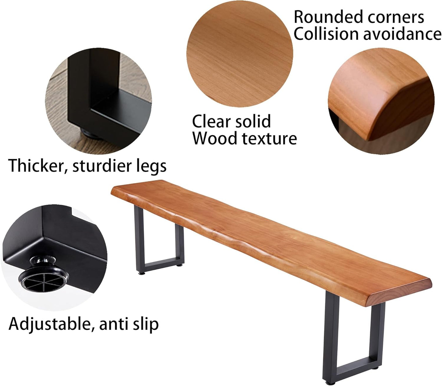 Brown Bench Wooden Long Bench with Metal Legs for Office Restaurant Living Room Meeting Room Indoor Seating Multiple （tan bench70.87in）