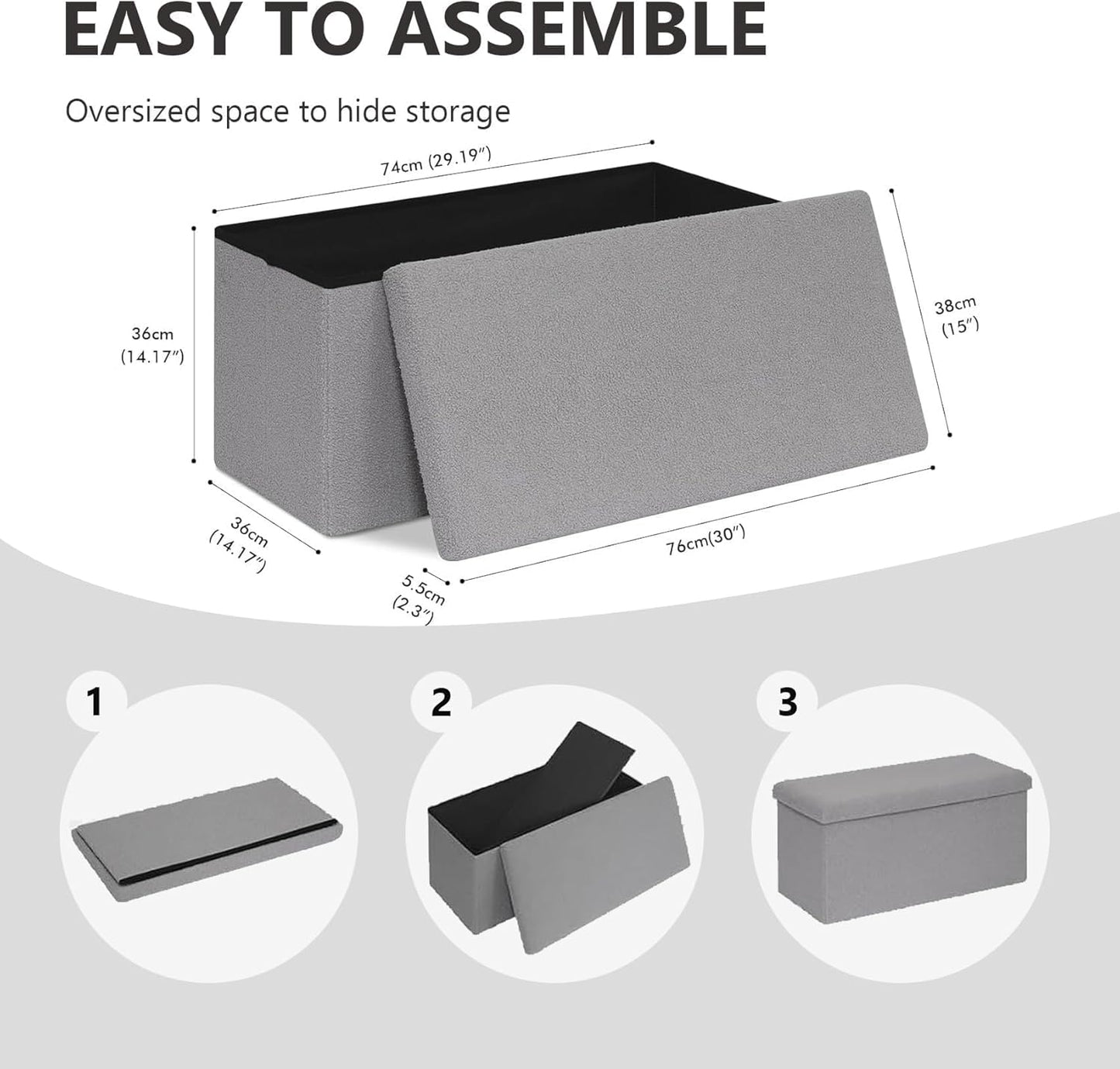 Foldable Storage Ottoman Bench-Footrest Stools for Living Room, Apartment-Multi-Functional Chair with Hidden Compartment, Grey