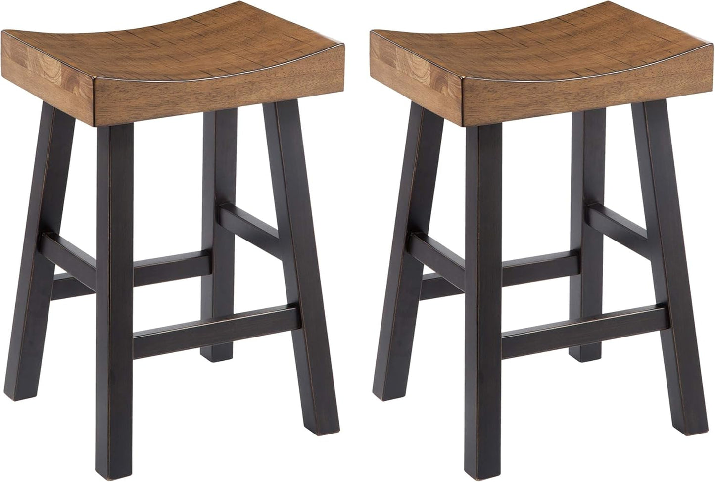 Signature Design by Ashley Glosco Farmhouse 25.5" Counter Height Saddle Barstool, Set of 2, Two-Tone Brown