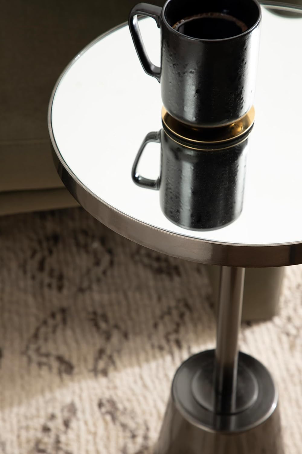 Kate and Laurel Tira Elegant Round Mirrored Side Table, 14 x 14 x 24, Gray Gunmetal, Modern Circle End Table for Use as Bedroom Nightstand or Living Room Plant Stand Table