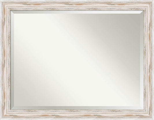 Amanti Art White Bathroom Mirror for Over Sink, 35x45 Alexandria White Wash Rectangle Vanity Mirror, X-Large Coastal Wood Frame, Hangs Horizonally and Vertically, Bathroom Wall Decor, Beveled Edge