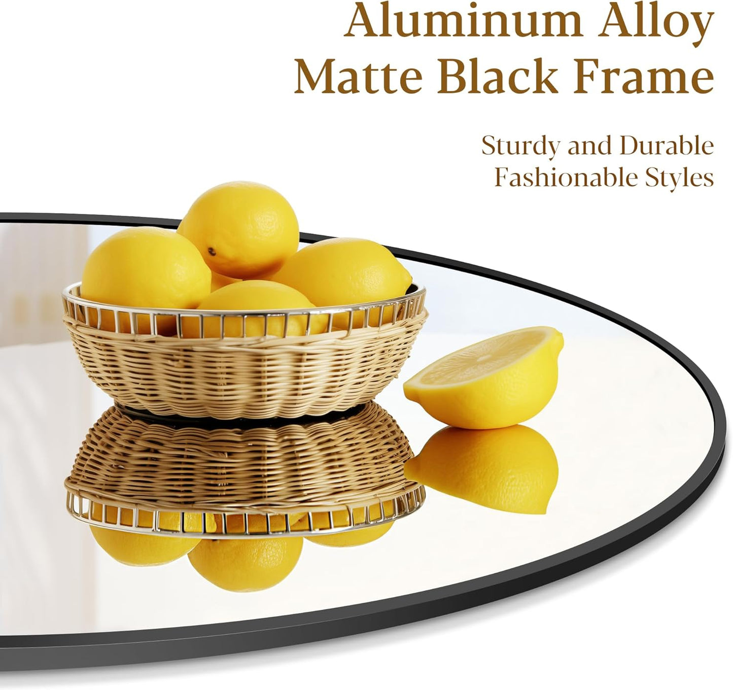 Black Round Mirror, 48" Wall Mounted Aluminum Alloy Frame - Large Round Mirror for Bathroom, Entryway, Living Room