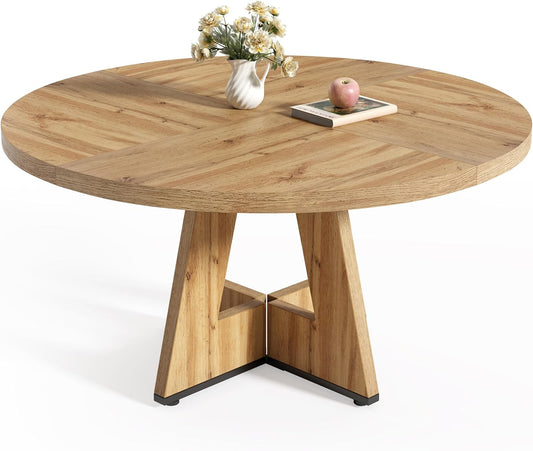 LITTLE TREE Round Dining Table for 4-6 People, 47 Inches with Wooden Pedestal Base, Modern Dinner Table for Dining Room, Kitchen, Living Room