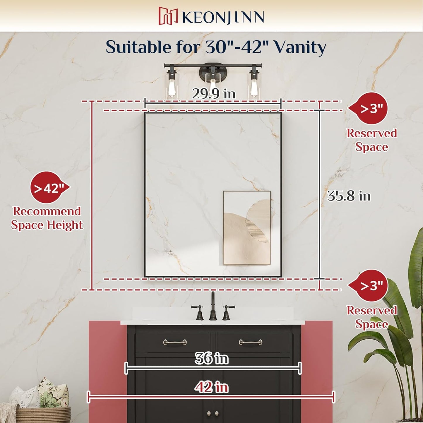 Keonjinn 30 x 36 Inch Brushed Bronze Bathroom Mirror, Metal Framed Rectangular Vanity Mirror for Wall, Square Corner, Modern Farmhouse, Rectangle Bathroom Mirrors for Over Sink(Horizontal/Vertical)