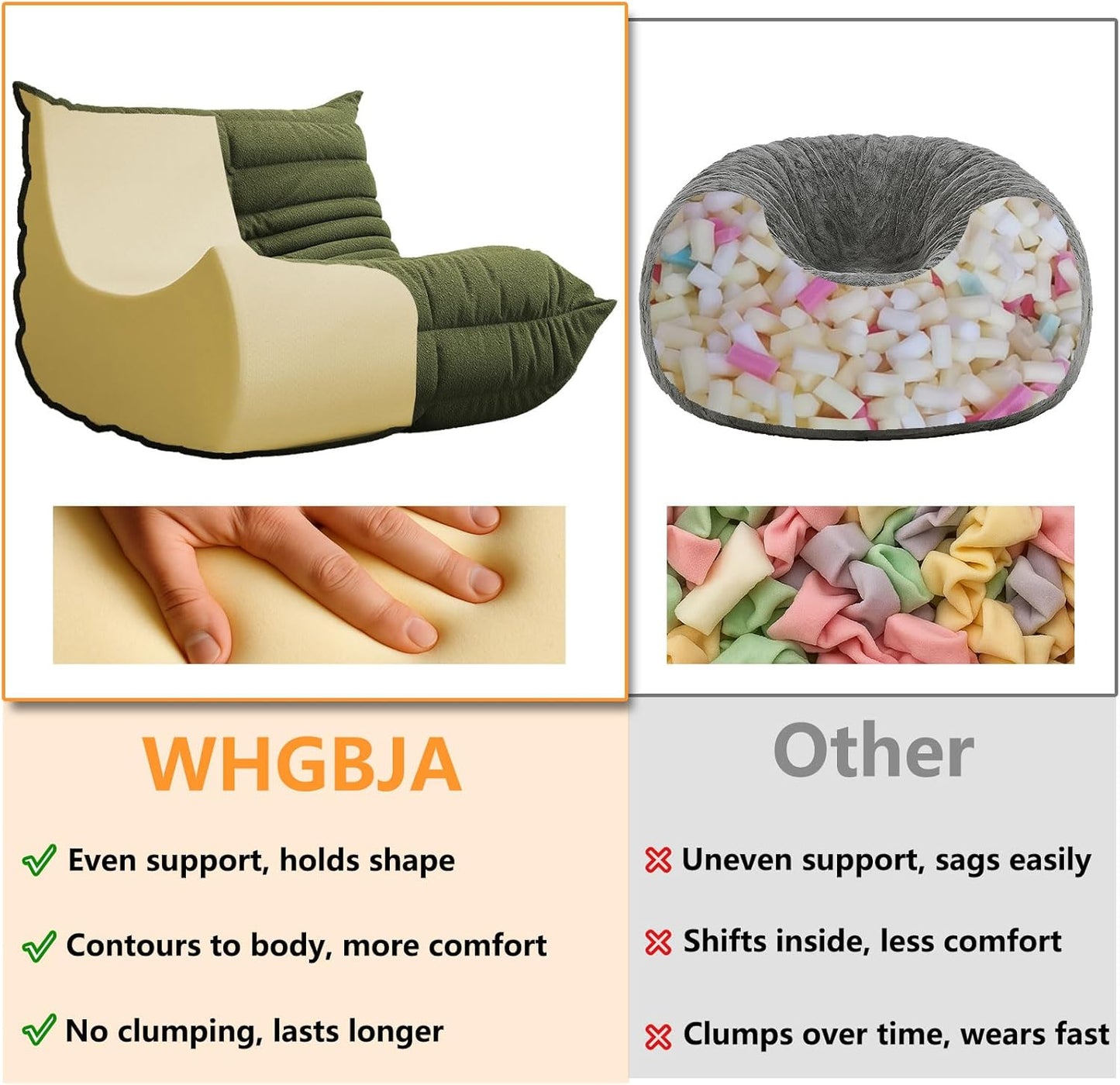 Bean Bag Chairs for Adults, BeanBag Reading Chair Memory Foam Couch 3-Seater, Floor Chair Soft Teddy Material, Comfy Reading Nook Chairs for Bedroom Living Room Office (Green)