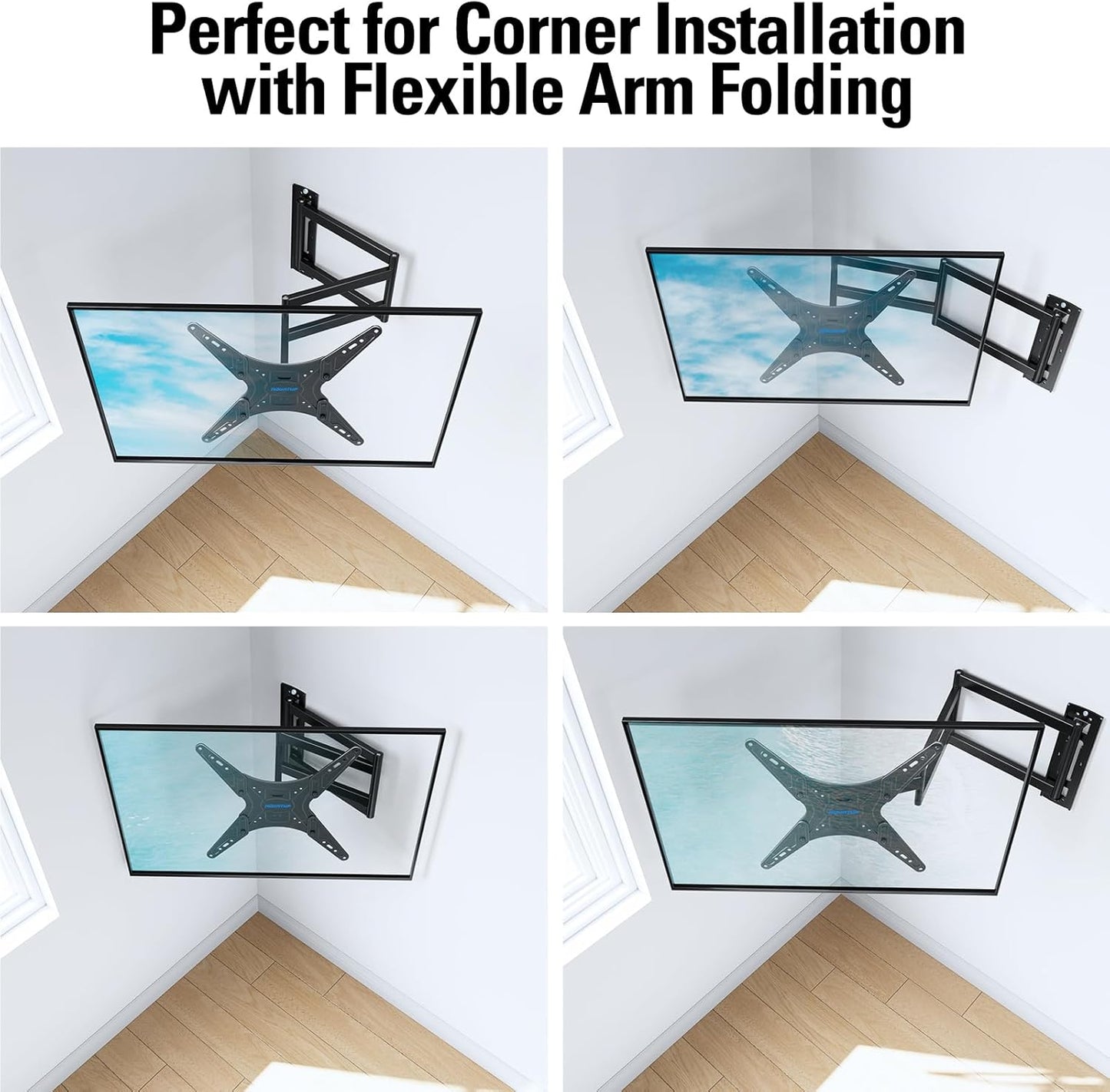 MOUNTUP Long Arm TV Wall Mount for Most 26-65 Inch TVs, Corner TV Mounts with 37.4 Inch Extension Arm, Smooth Swivel Tilt Single Stud Full Motion Bracket Max VESA 400x400mm, Holds to 77 lbs, MU0047