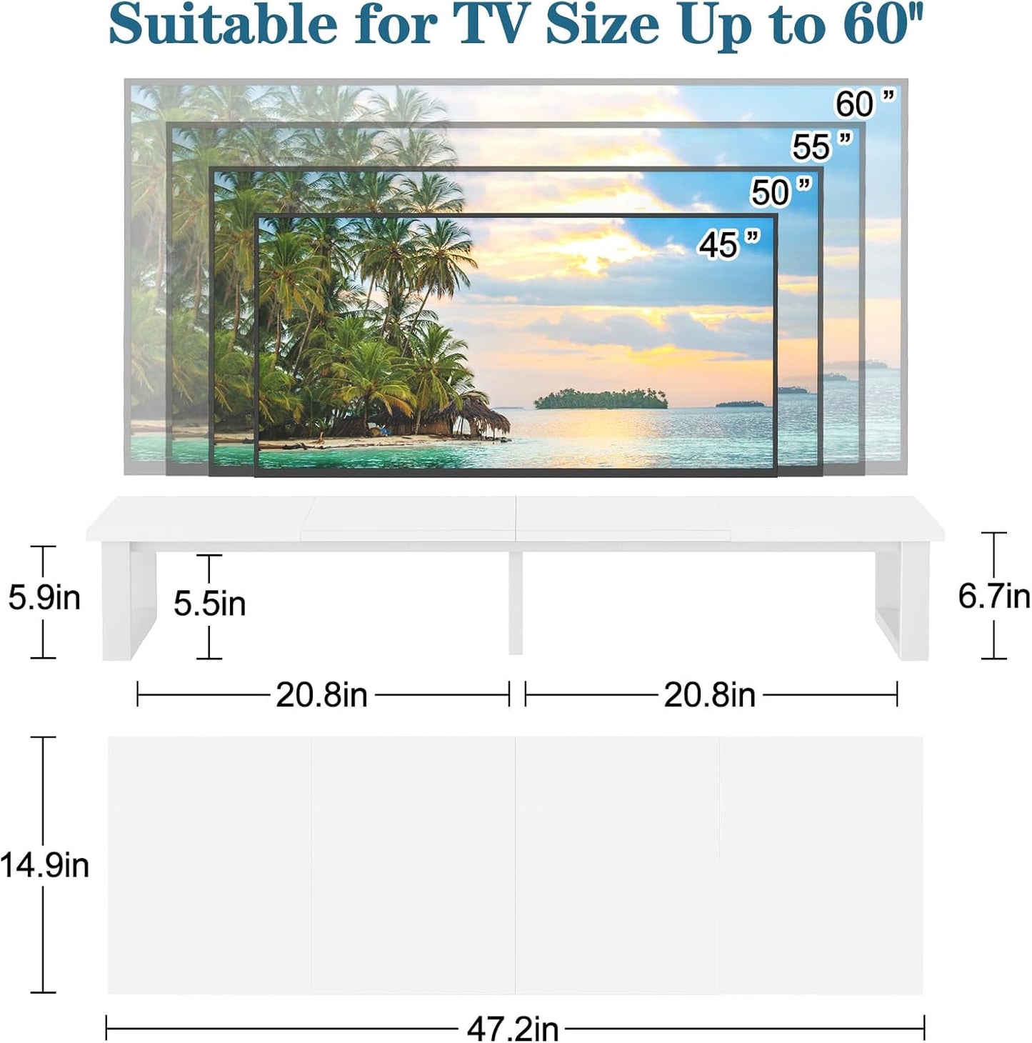 aboxoo 47" TV Riser for 32-60 inch TV, TV Riser Stand Shelf, Tabletop TV Stand Riser, Computer Monitor Table for Home Living Room, Study Office (White)