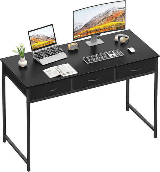 WOHOMO Computer Desk with 3 Drawers, 47.2 Inch Bedroom Desk with Storage, Home Office Desk for Room Spaces, Modern Work Writing Study Tables, Black